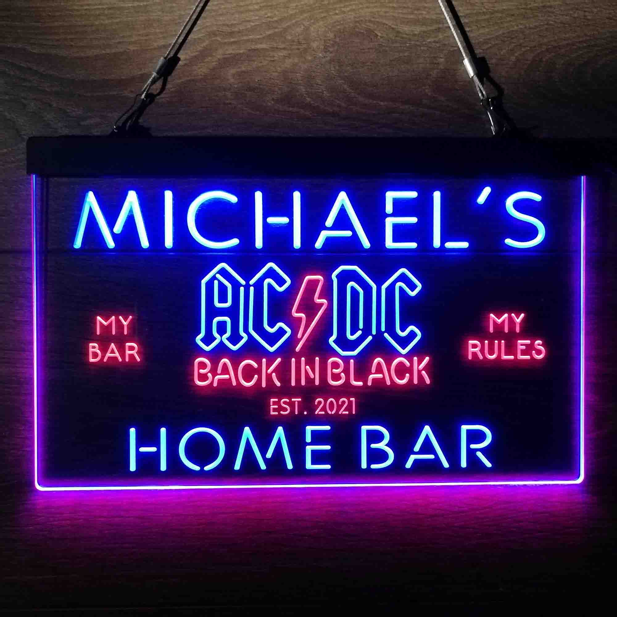 Custom Name ACDC Back in Black Music Band Home Bar Neon LED Sign