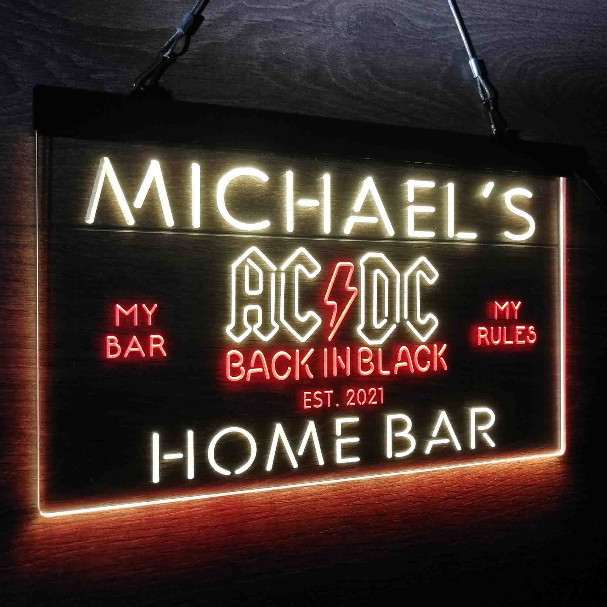 Custom Name ACDC Back in Black Music Band Home Bar Neon LED Sign