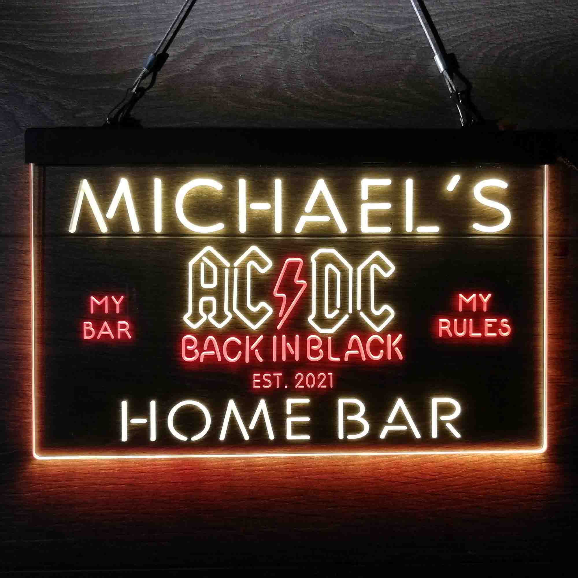 Custom Name ACDC Back in Black Music Band Home Bar Neon LED Sign