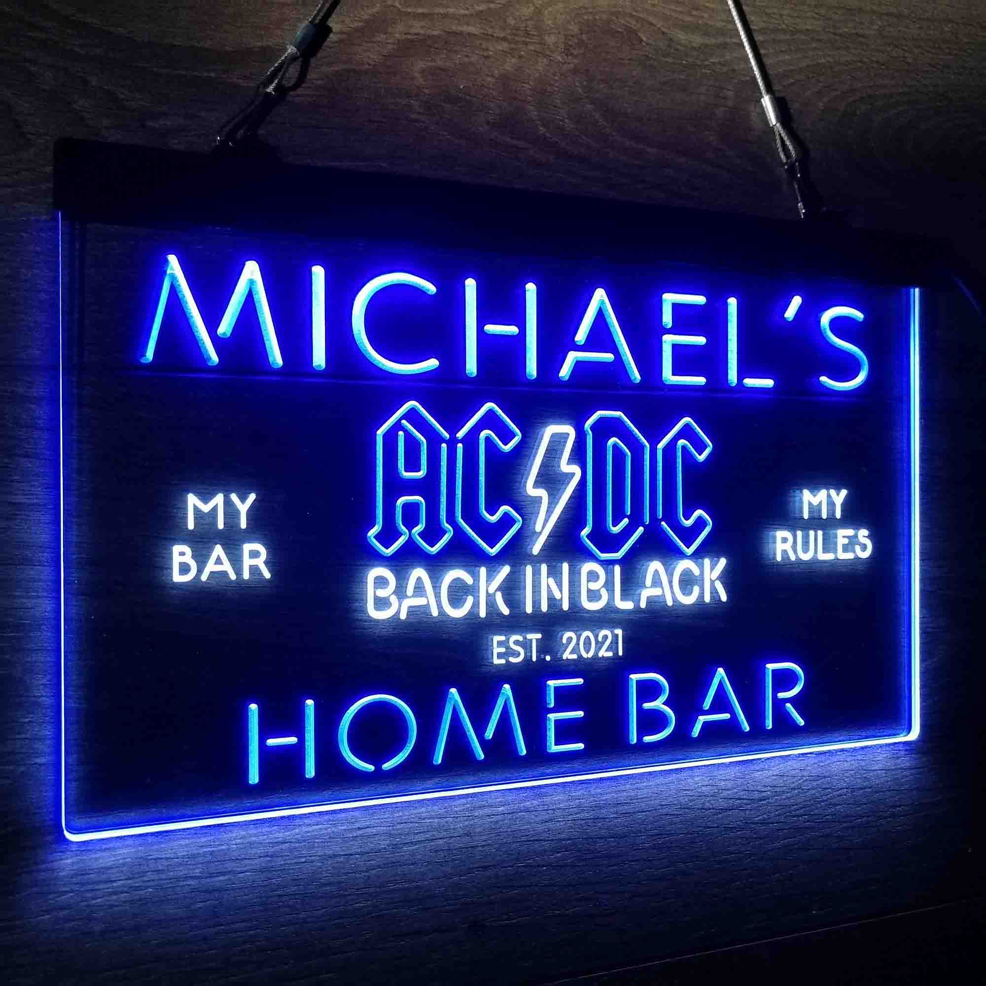 Custom Name ACDC Back in Black Music Band Home Bar Neon LED Sign