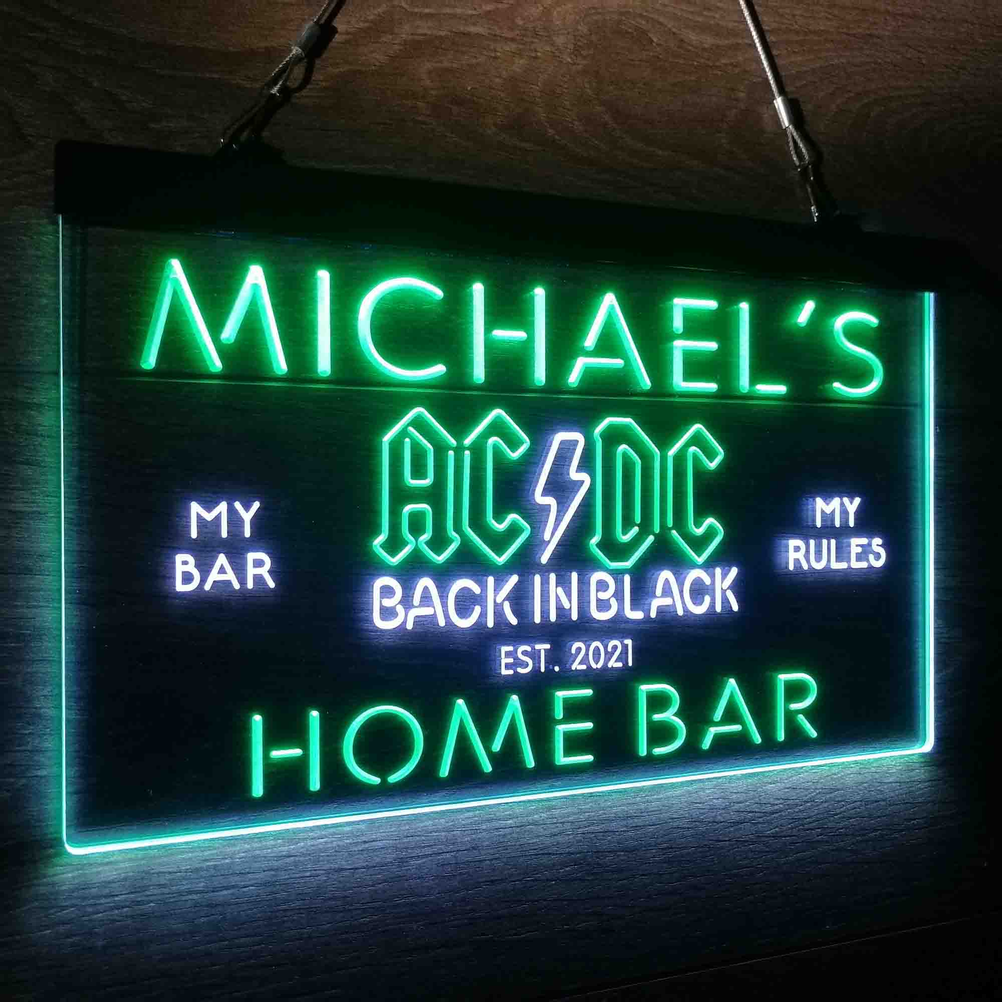 Custom Name ACDC Back in Black Music Band Home Bar Neon LED Sign