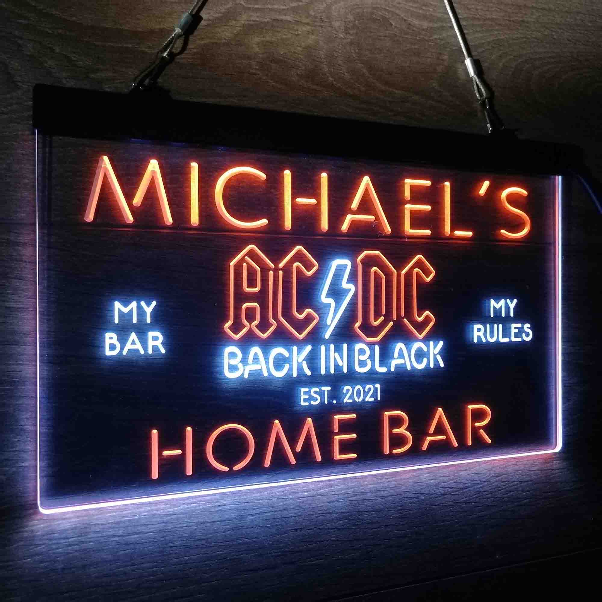 Custom Name ACDC Back in Black Music Band Home Bar Neon LED Sign