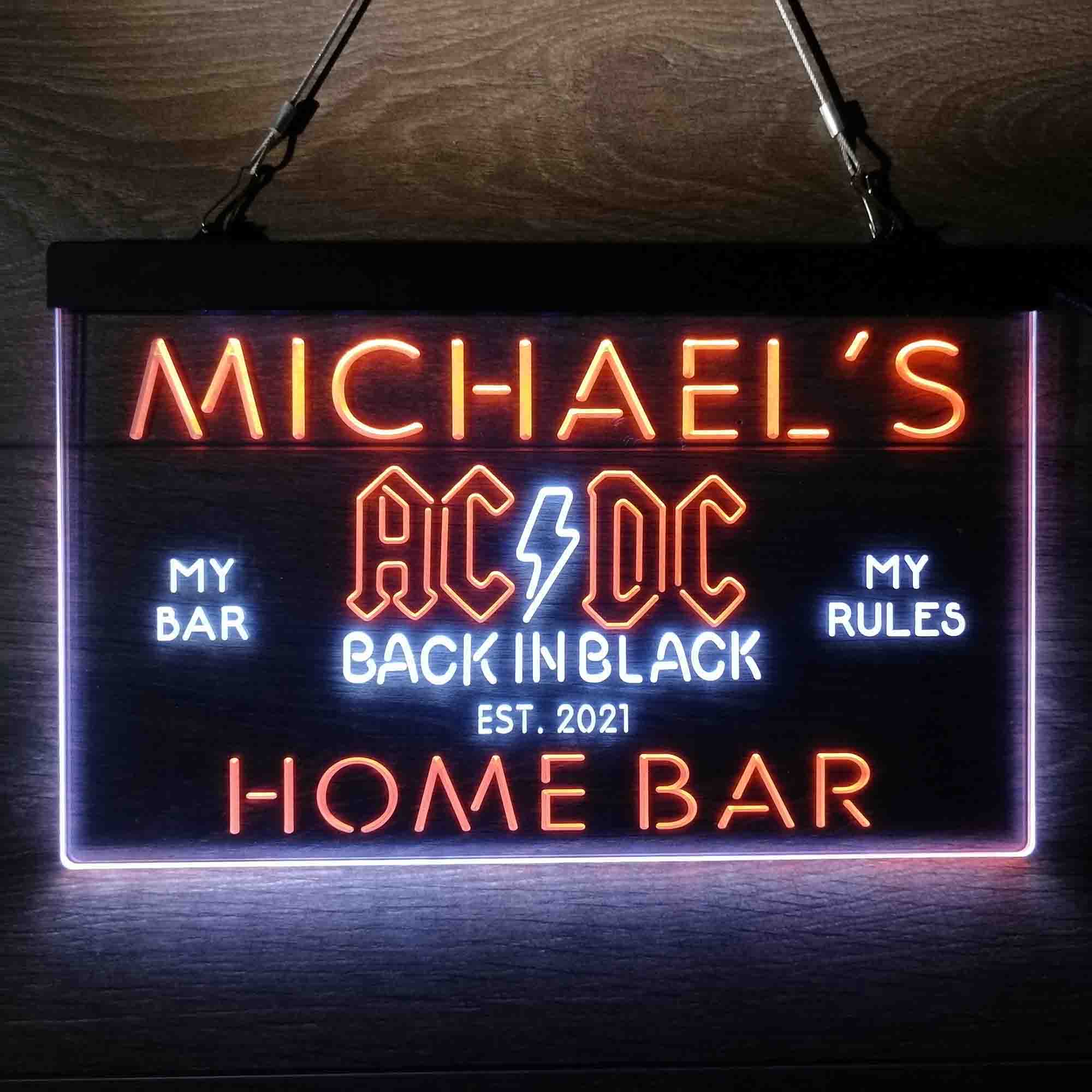 Custom Name ACDC Back in Black Music Band Home Bar Neon LED Sign