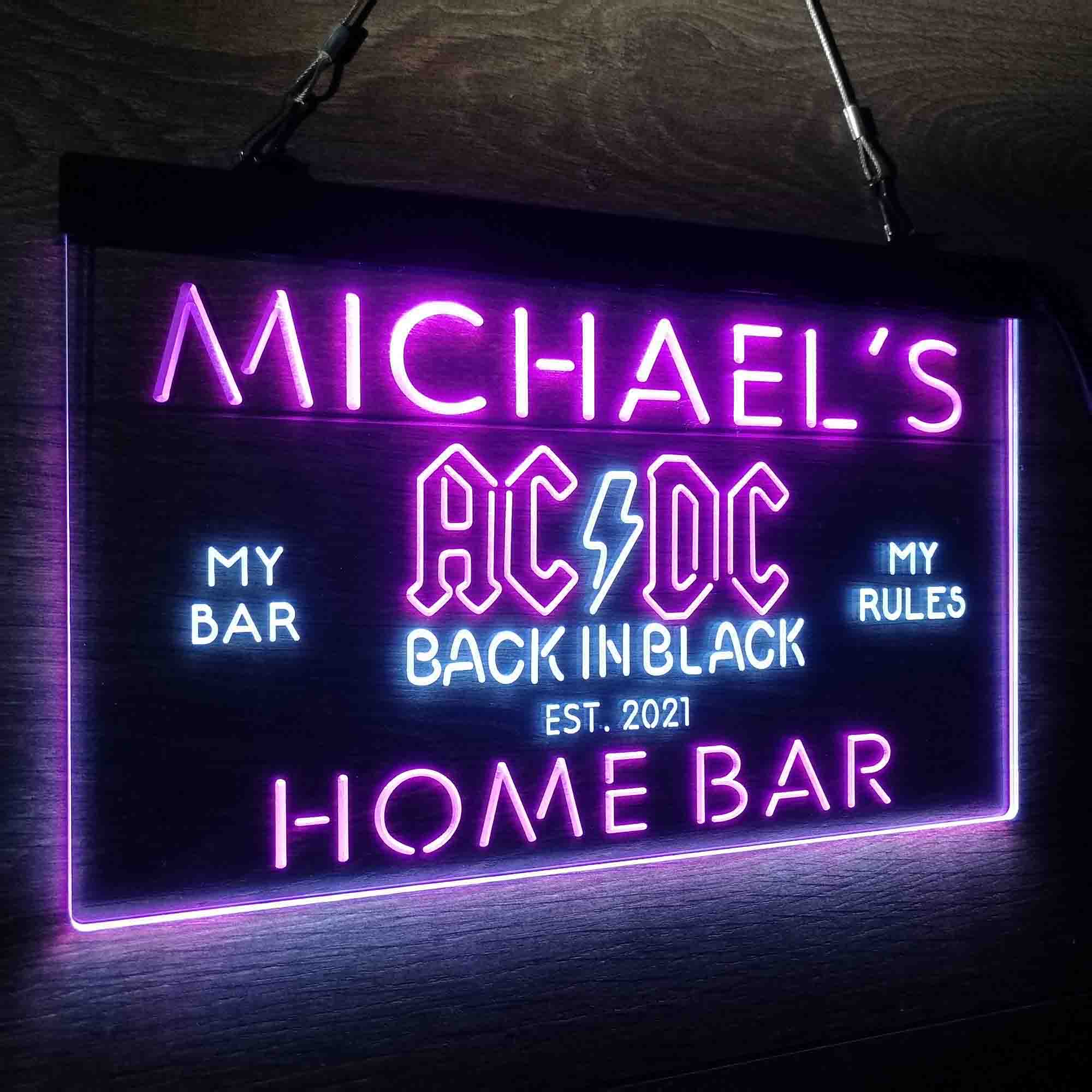 Custom Name ACDC Back in Black Music Band Home Bar Neon LED Sign