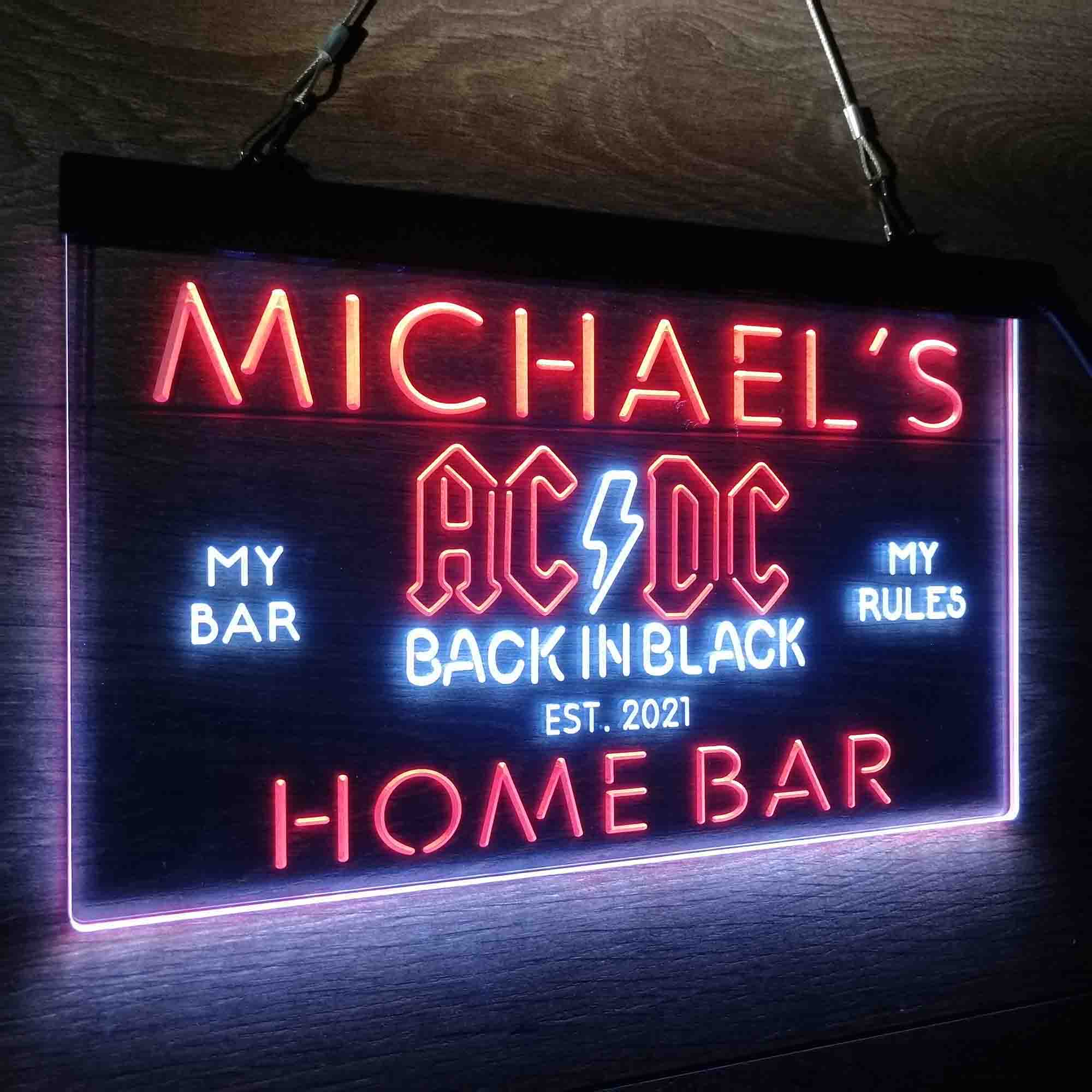 Custom Name ACDC Back in Black Music Band Home Bar Neon LED Sign