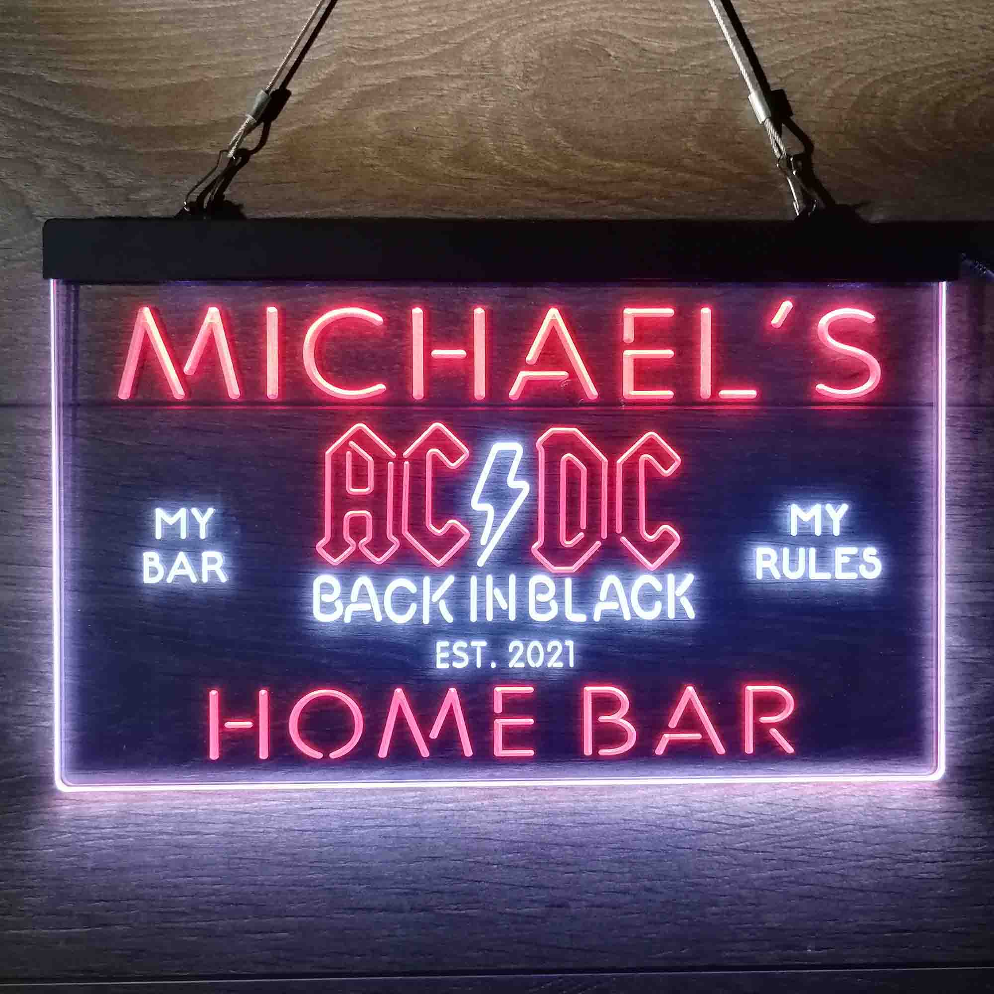 Custom Name ACDC Back in Black Music Band Home Bar Neon LED Sign