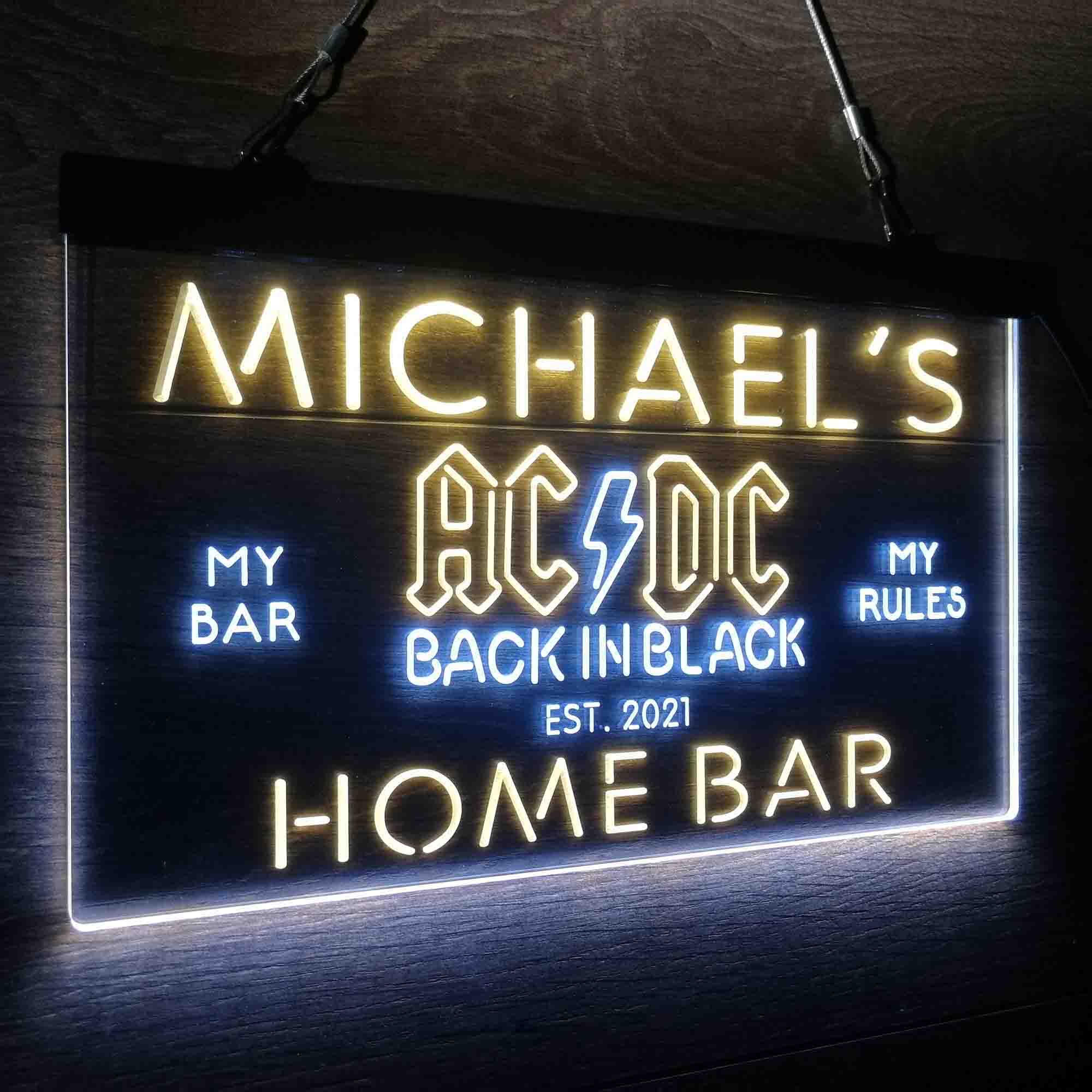 Custom Name ACDC Back in Black Music Band Home Bar Neon LED Sign