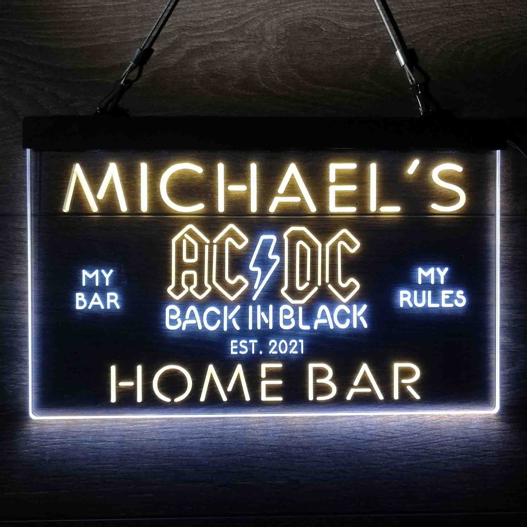 Custom Name ACDC Back in Black Music Band Home Bar Neon LED Sign