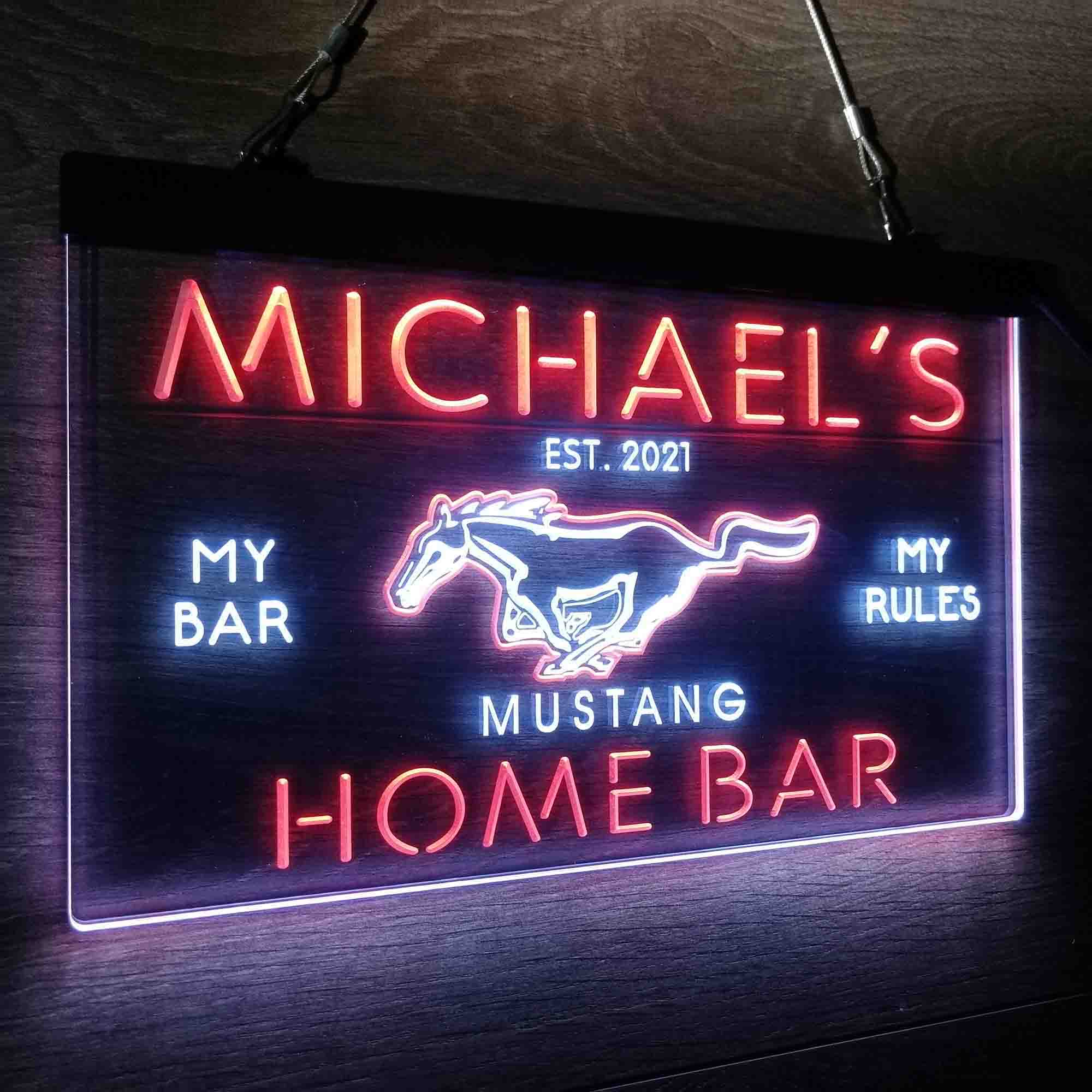 Custom Name Mustang Ford Horse Car Bar Home Bar Neon LED Sign