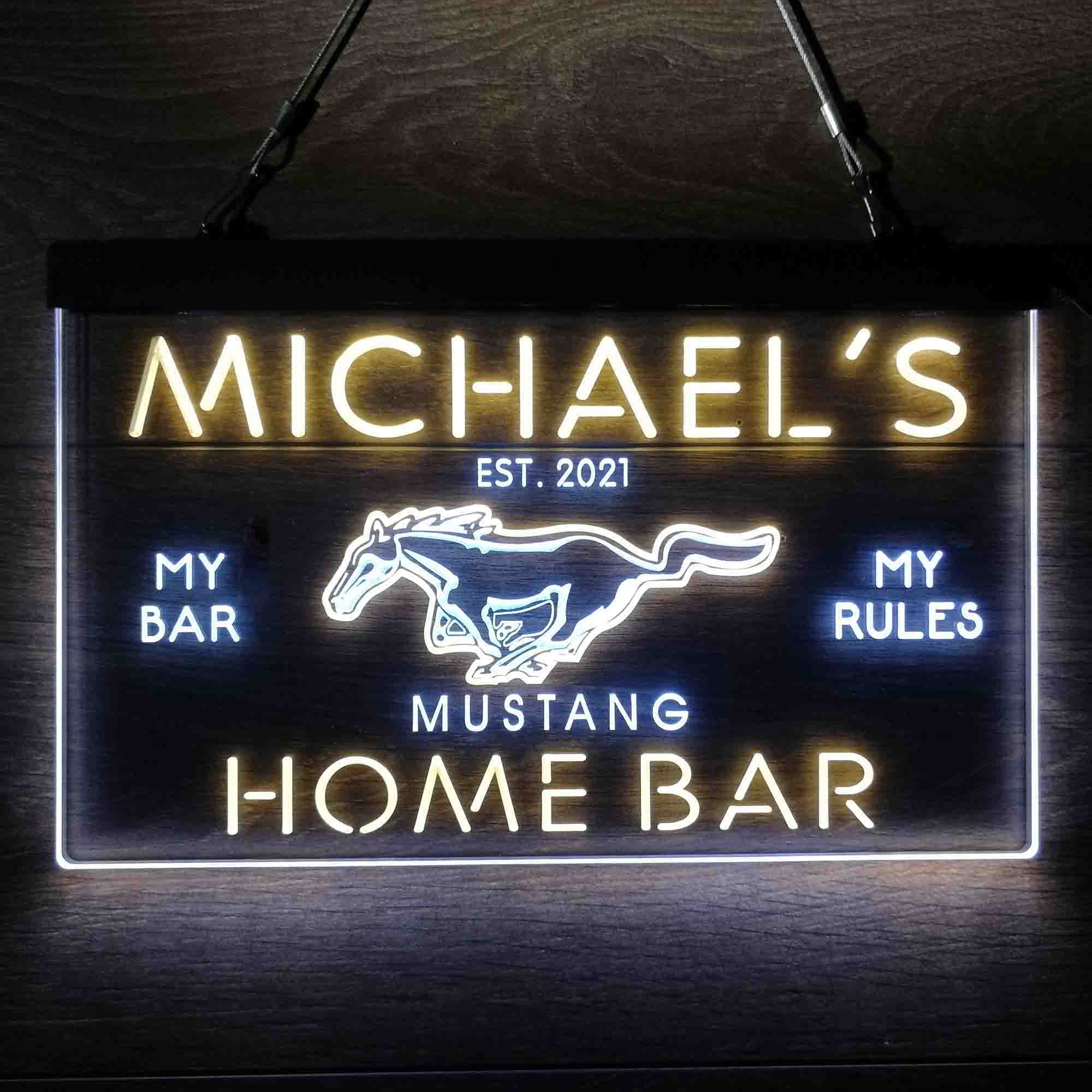 Custom Name Mustang Ford Horse Car Bar Home Bar Neon LED Sign