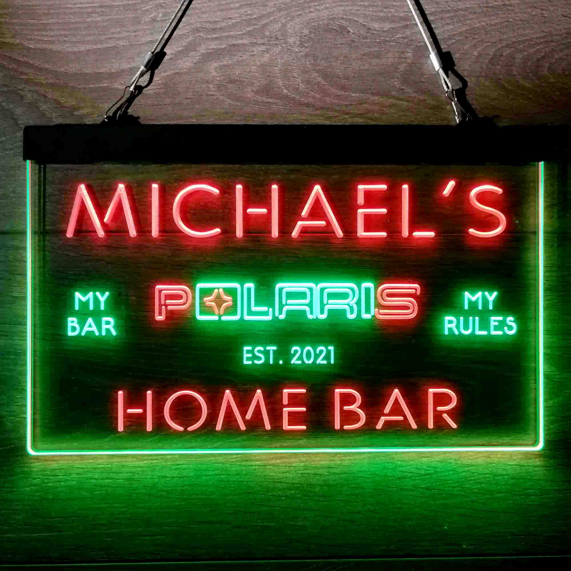 Custom Name Polaris Snowmobile Home Bar Neon LED Sign