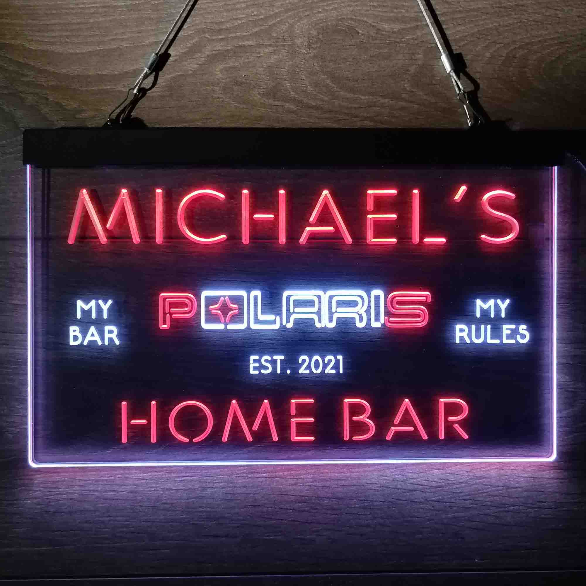 Custom Name Polaris Snowmobile Home Bar Neon LED Sign