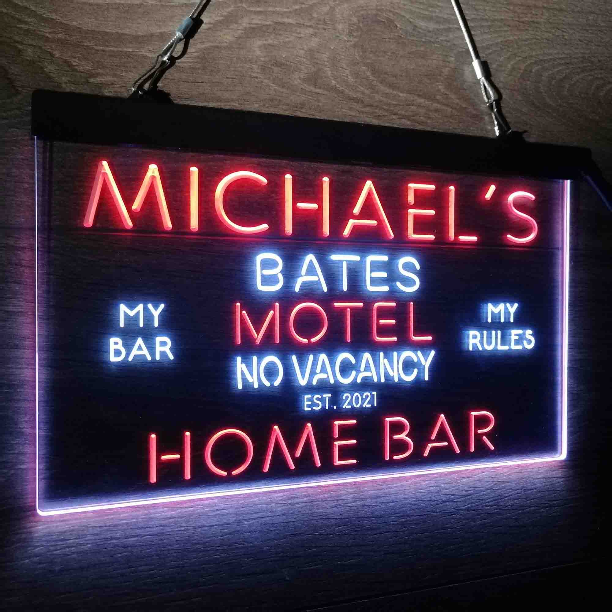 Custom Name Bates Motel No Vacancy Home Bar Neon LED Sign