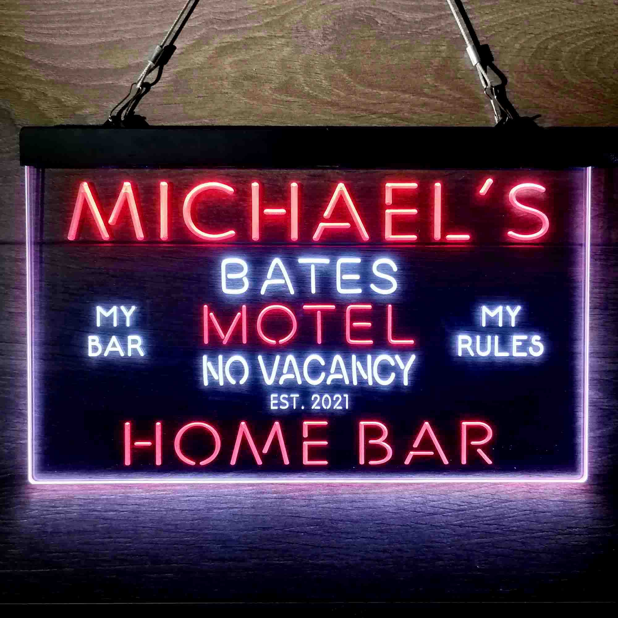 Custom Name Bates Motel No Vacancy Home Bar Neon LED Sign