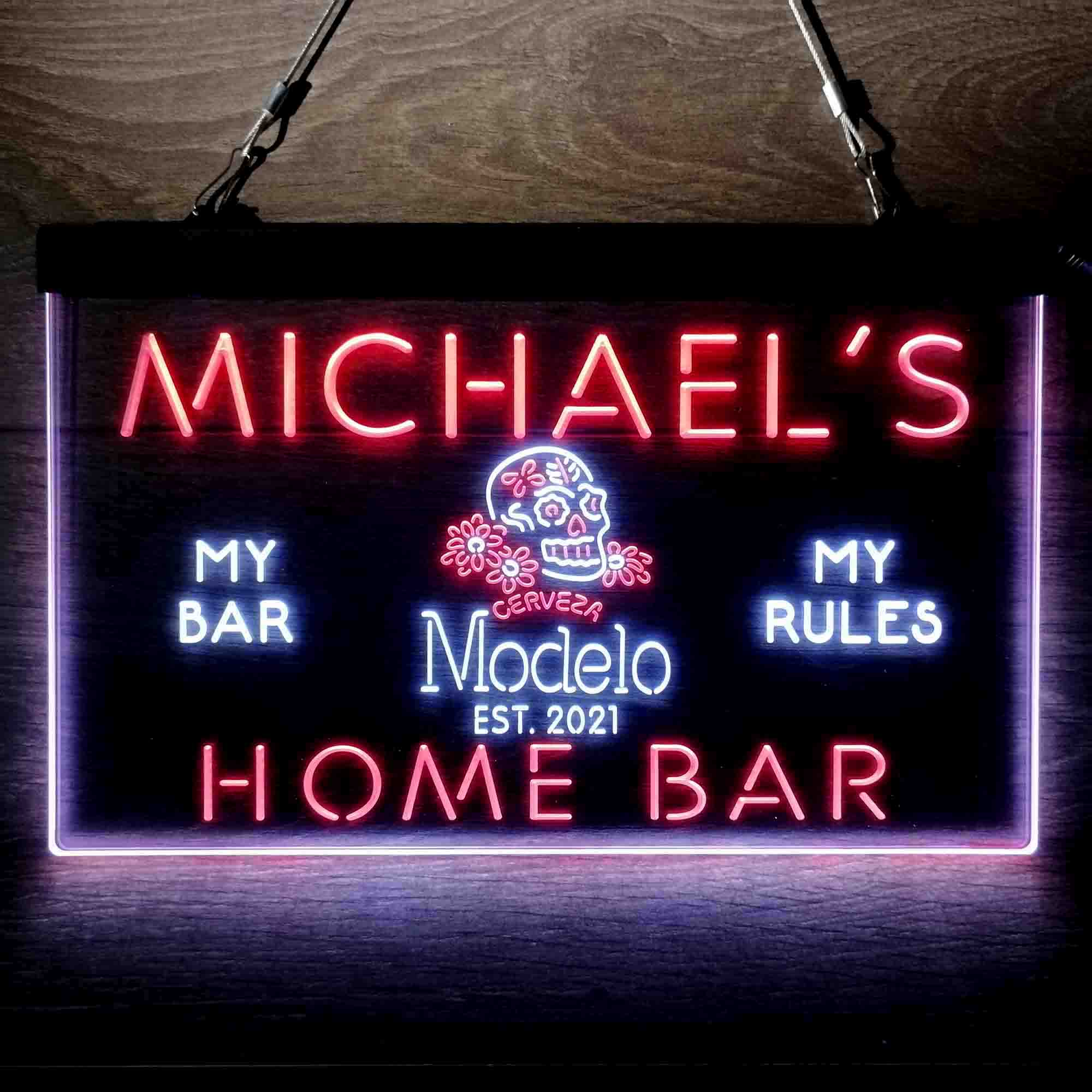 Custom Cerveza Modelo Skull Garage Bar Neon LED Sign