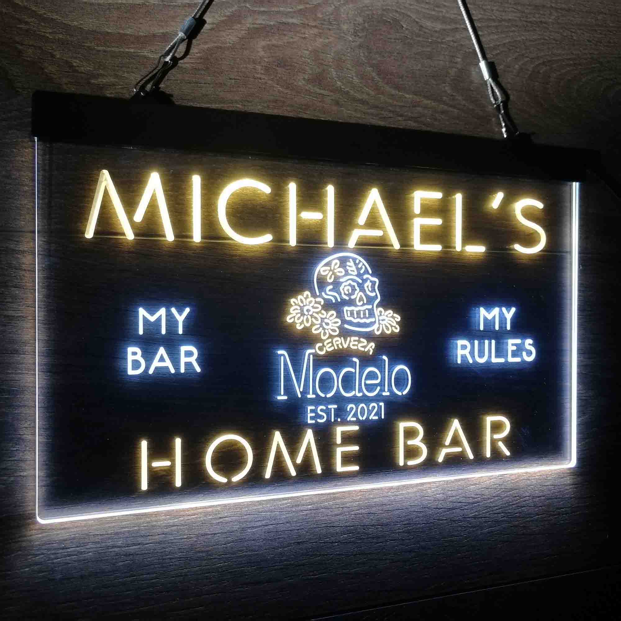 Custom Cerveza Modelo Skull Garage Bar Neon LED Sign