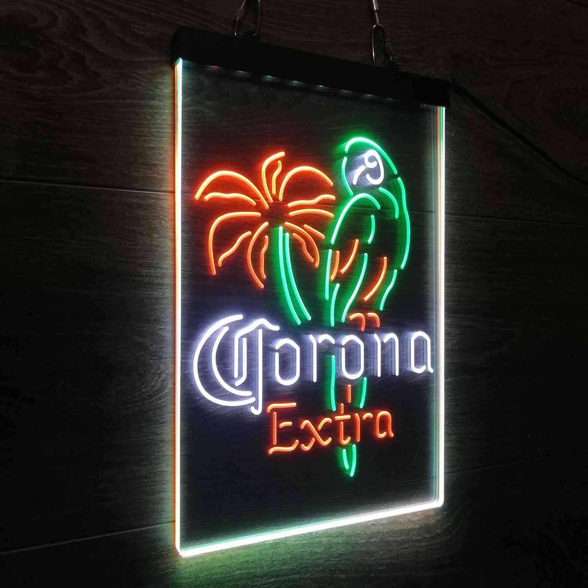 Corona Parrot Beer Bar Neon 3-Color LED Sign