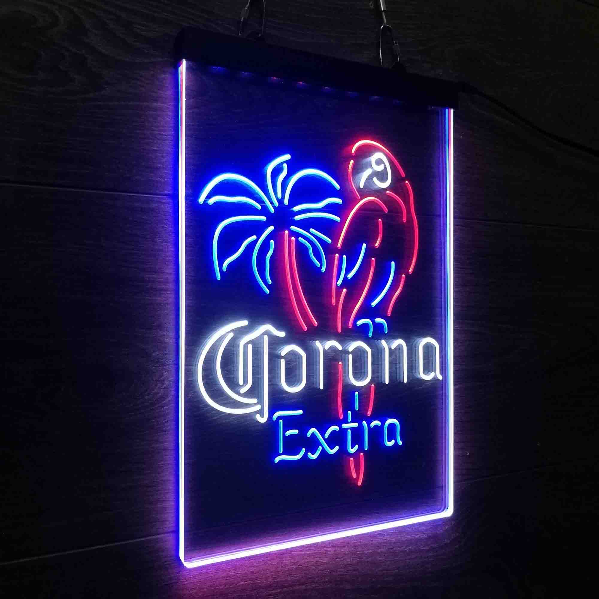Corona Parrot Beer Bar Neon 3-Color LED Sign