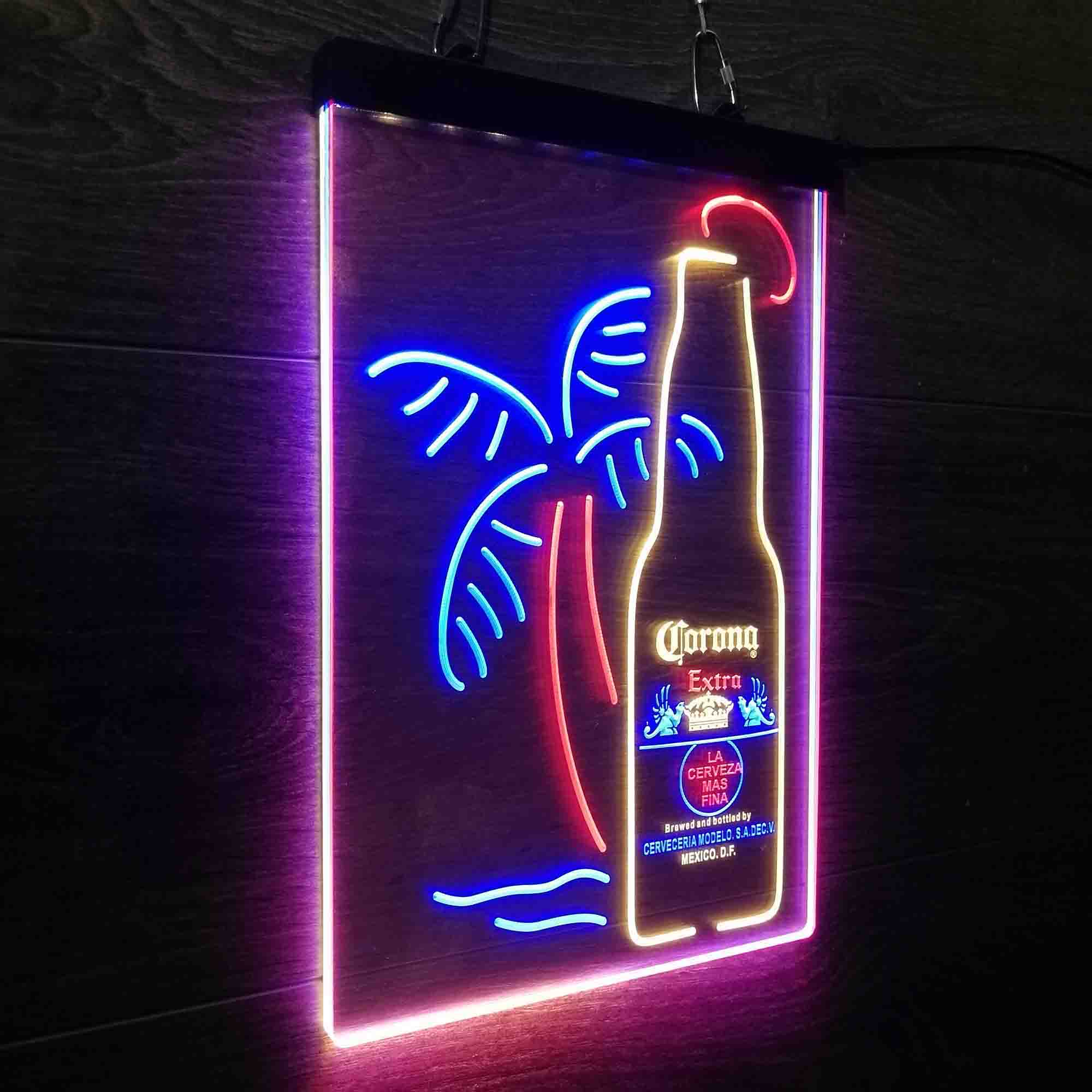 Corona Extra Bottle Palm Tree Neon 3-Color LED Sign