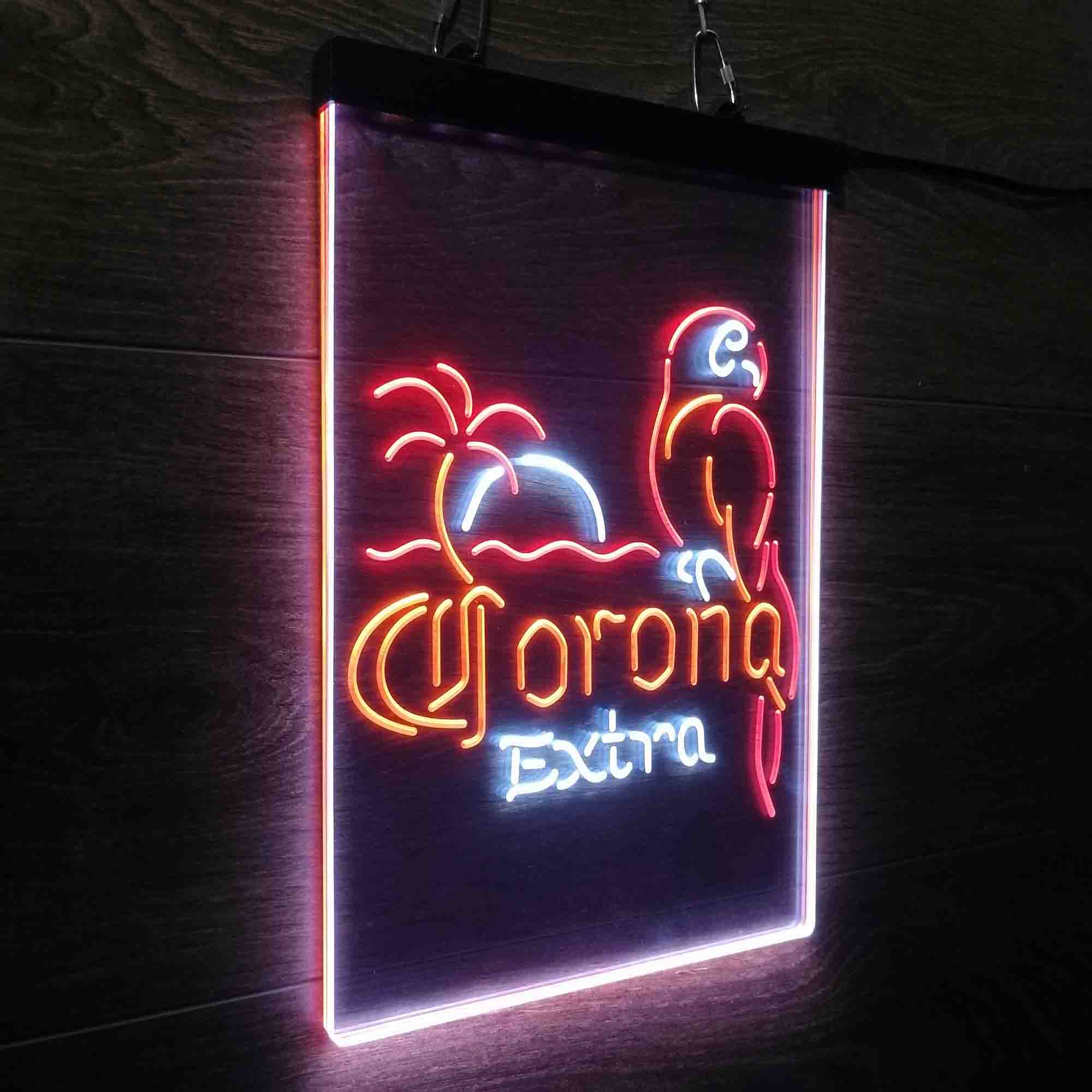 Corona Parrot Palm Tree Bar Beer Neon 3-Color LED Sign