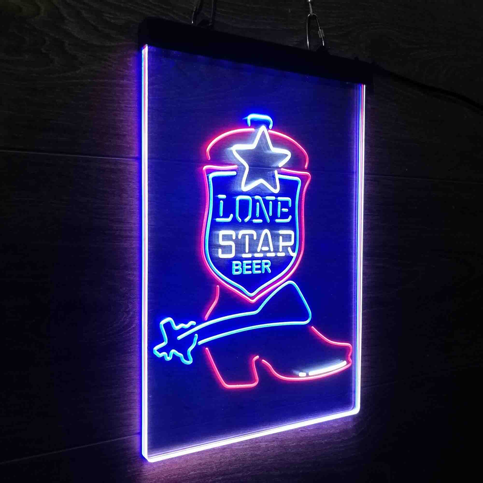 Lone Star Boot Beer Bar Neon 3-Color LED Sign