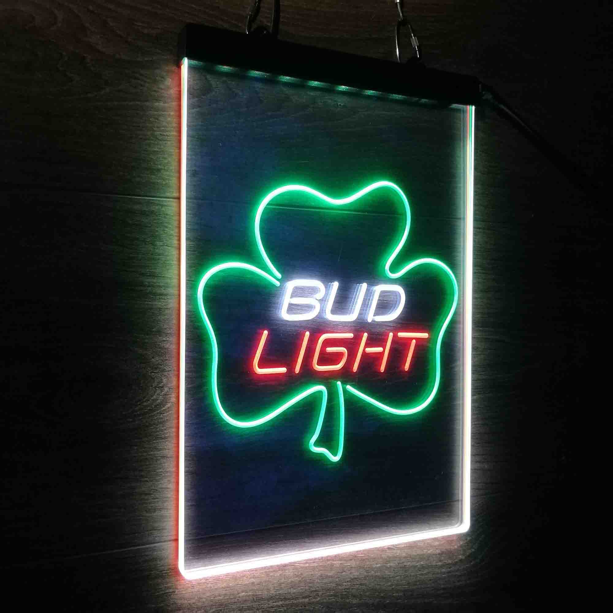 Bud Light Shamrock Beer Neon 3-Color LED Sign