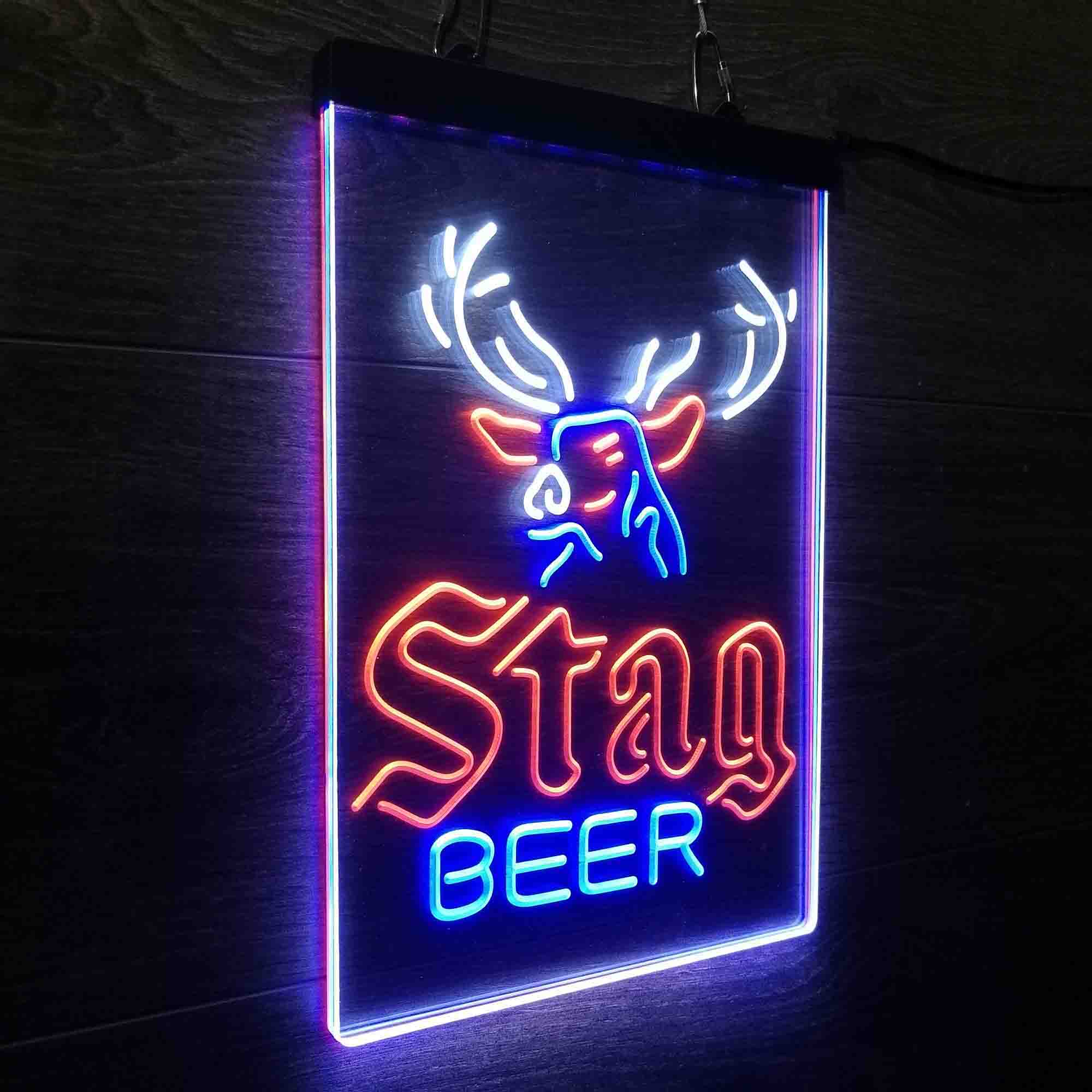 Stag Deer Head Beer Neon 3-Color LED Sign