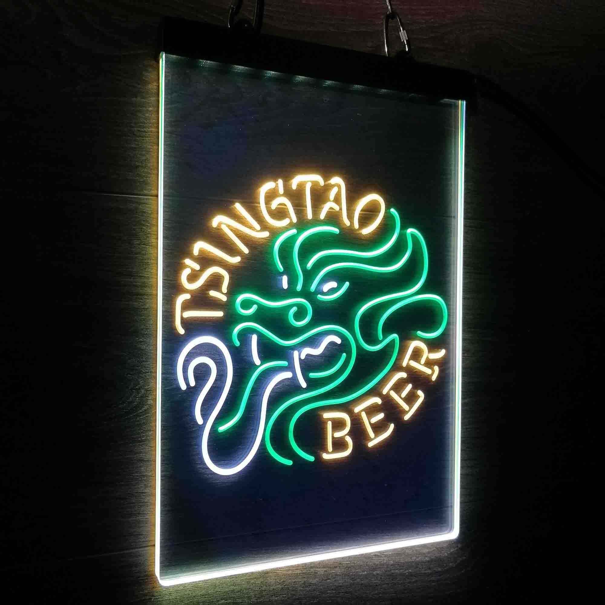 Tsingtao Beer Dragon Man Cave Neon 3-Color LED Sign
