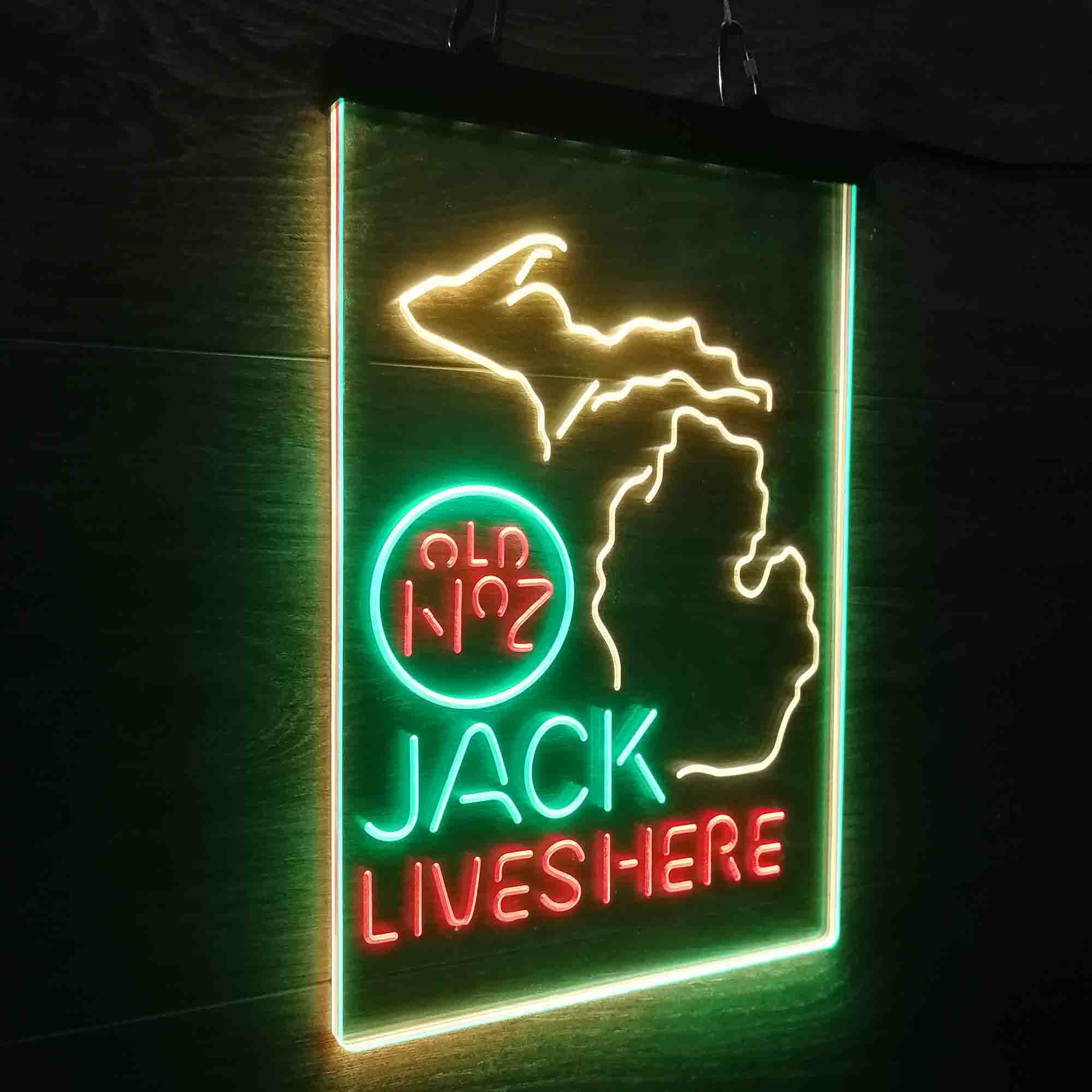 Michigan Jack Lives Here Neon 3-Color LED Sign