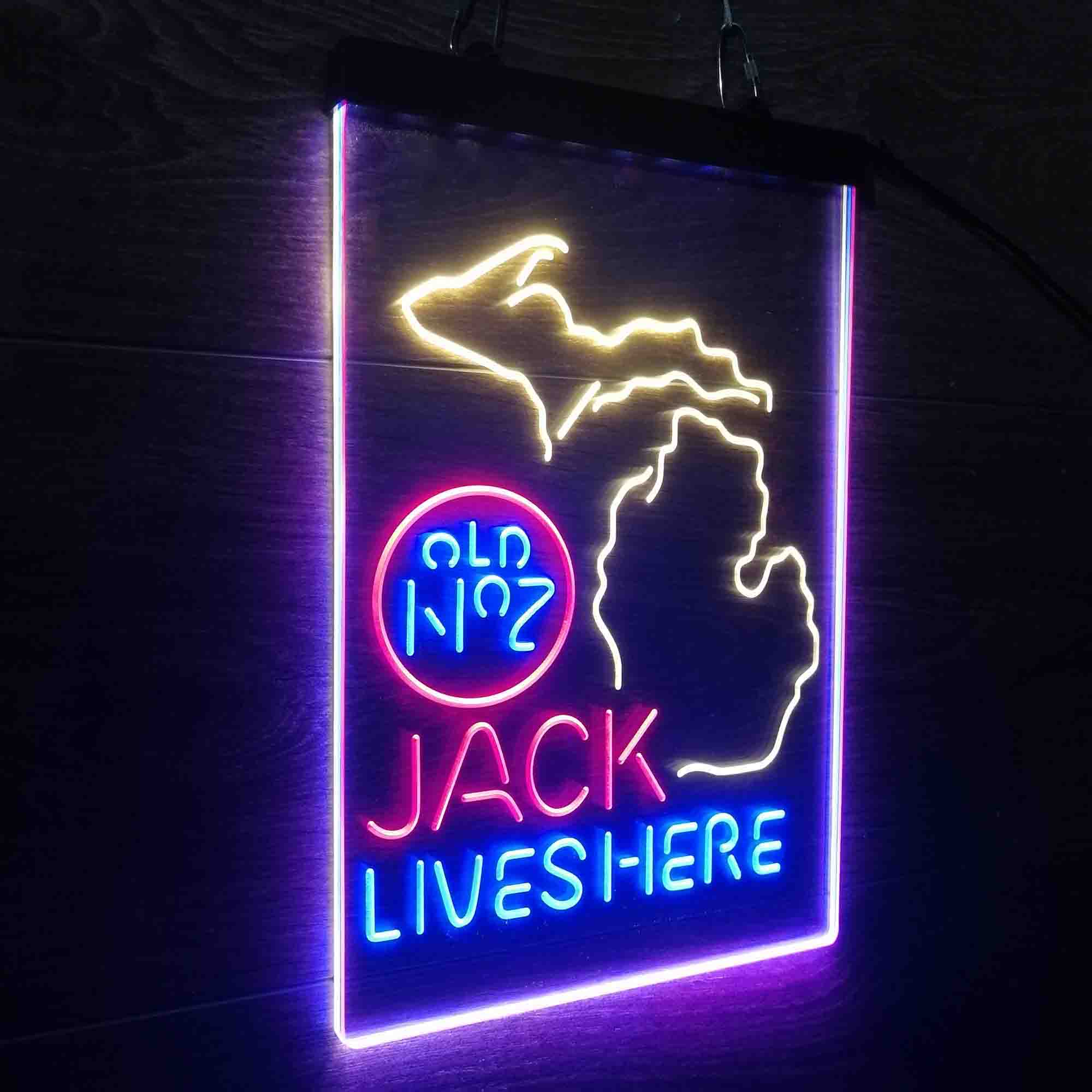 Michigan Jack Lives Here Neon 3-Color LED Sign