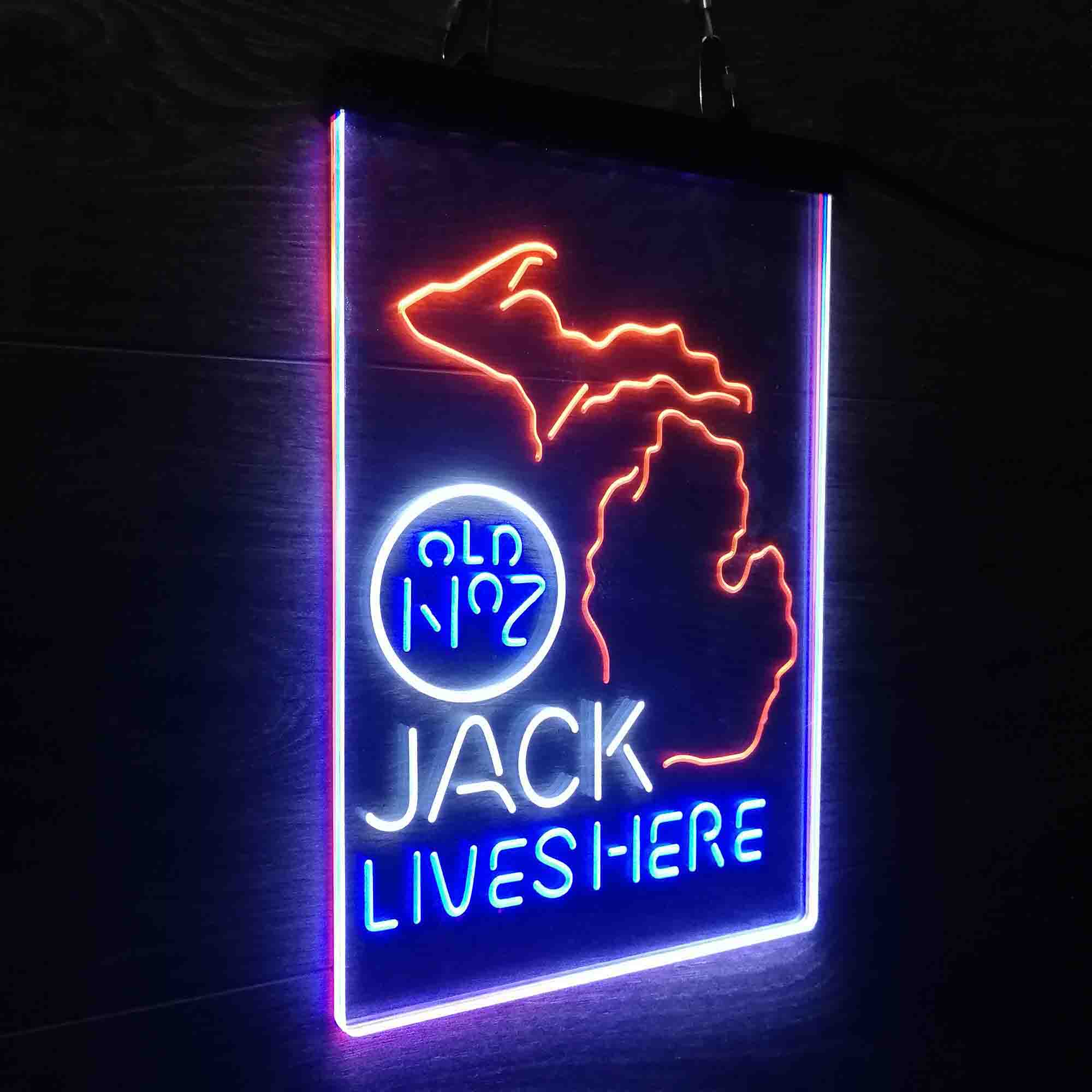 Michigan Jack Lives Here Neon 3-Color LED Sign