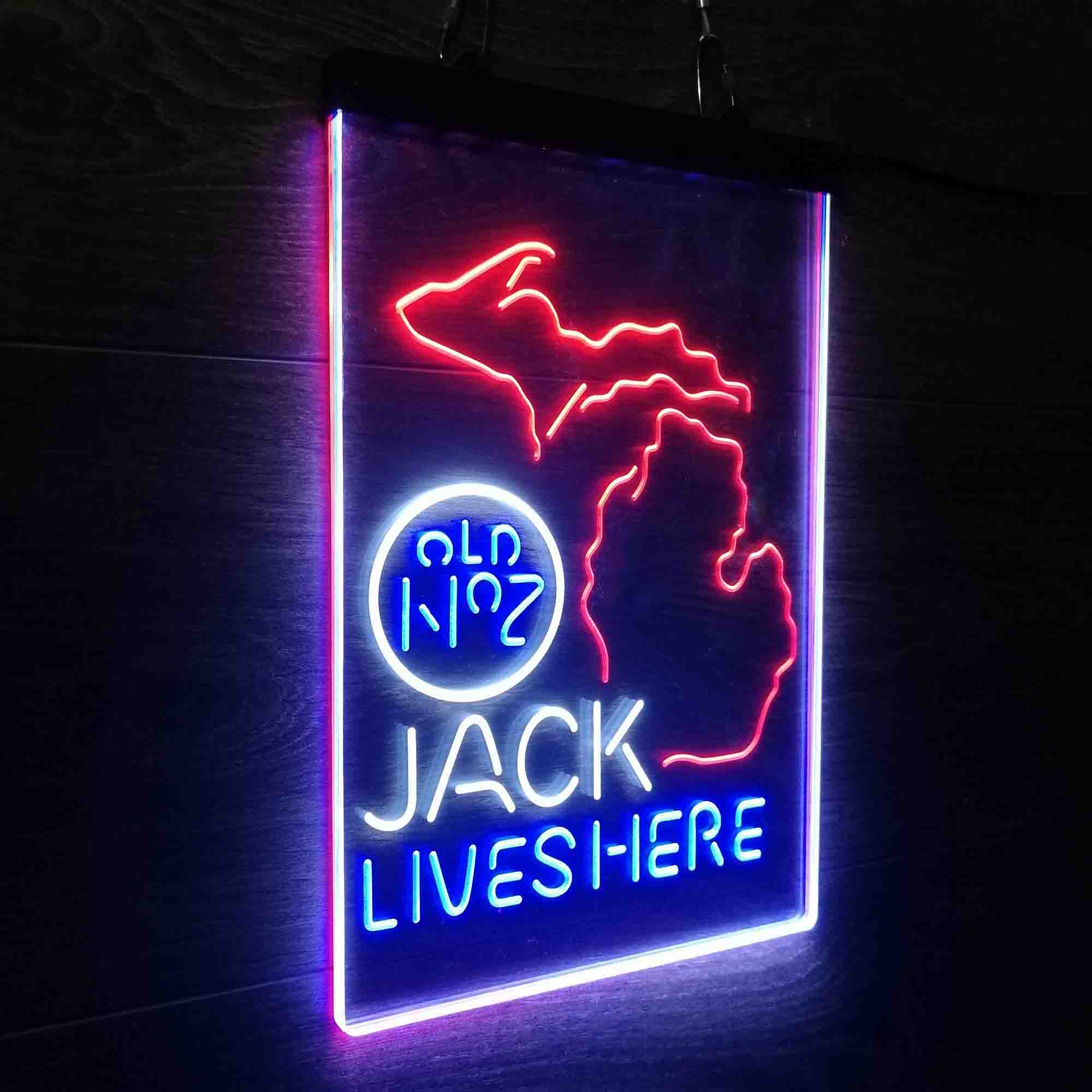 Michigan Jack Lives Here Neon 3-Color LED Sign