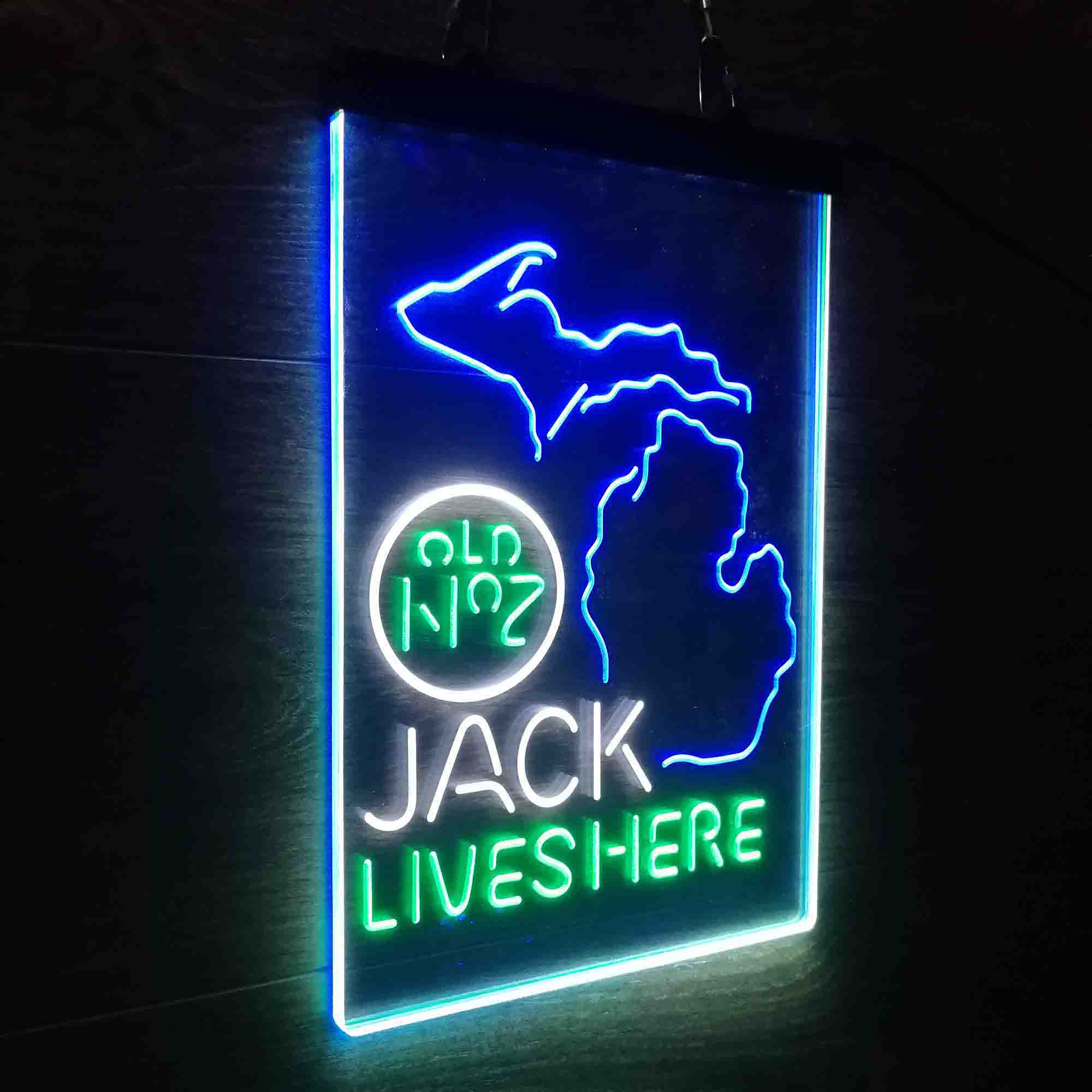 Michigan Jack Lives Here Neon 3-Color LED Sign