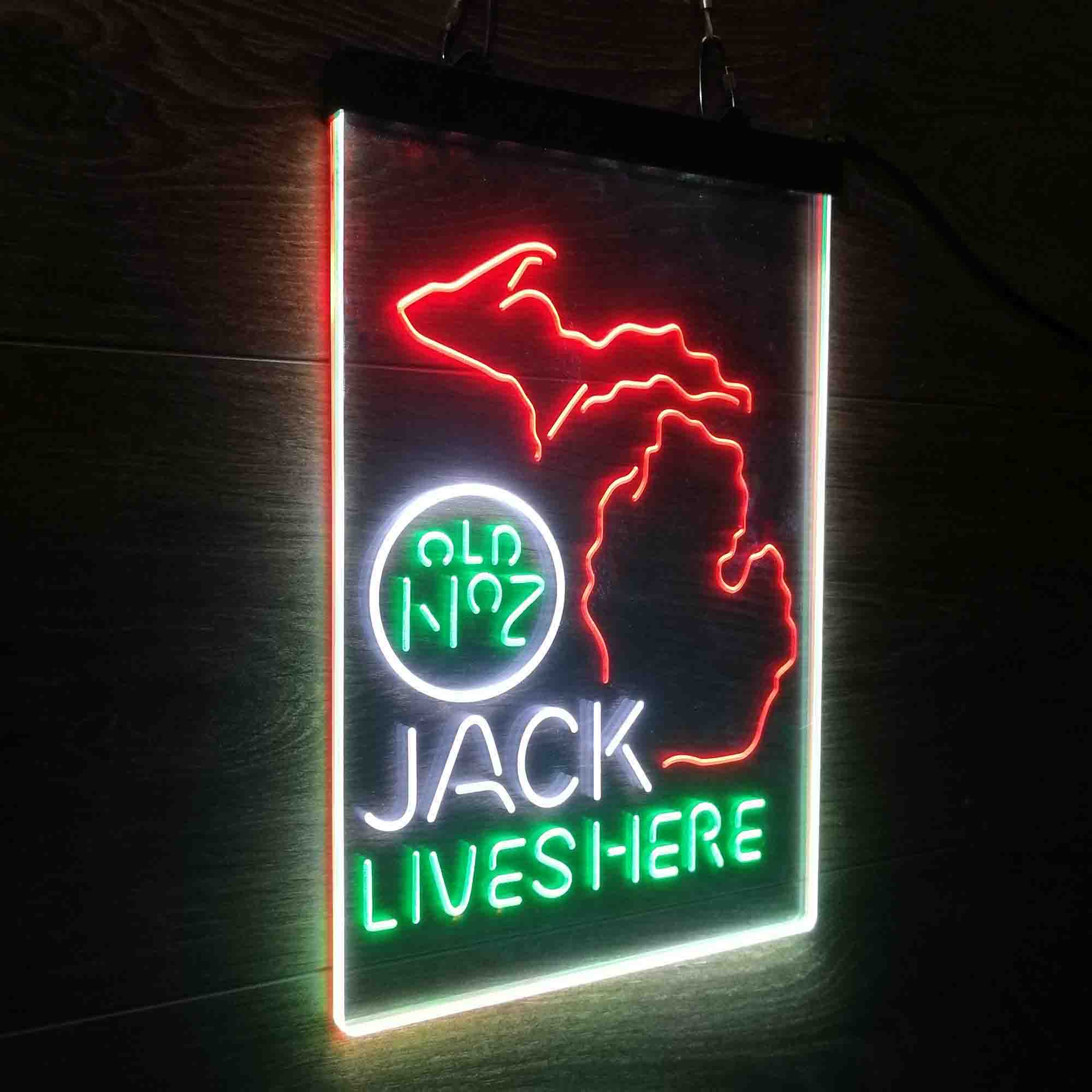 Michigan Jack Lives Here Neon 3-Color LED Sign