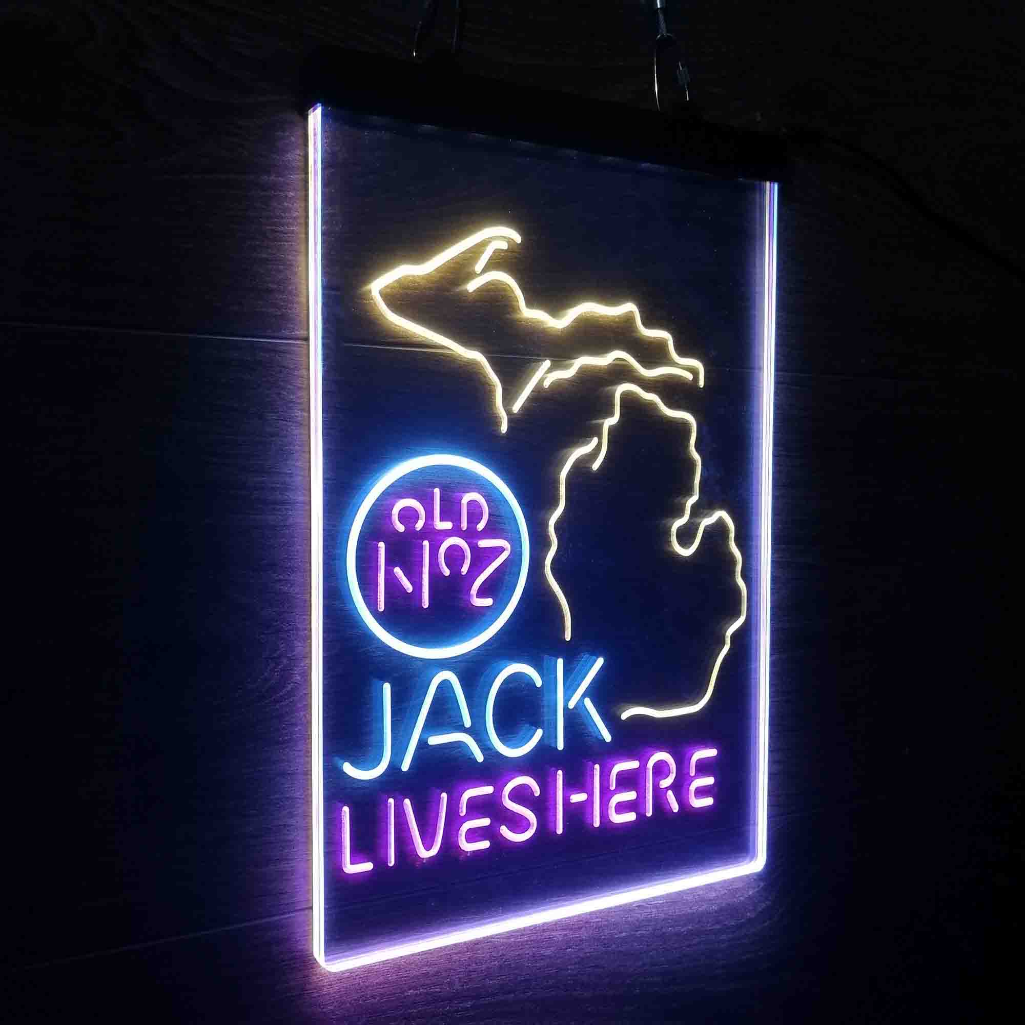 Michigan Jack Lives Here Neon 3-Color LED Sign