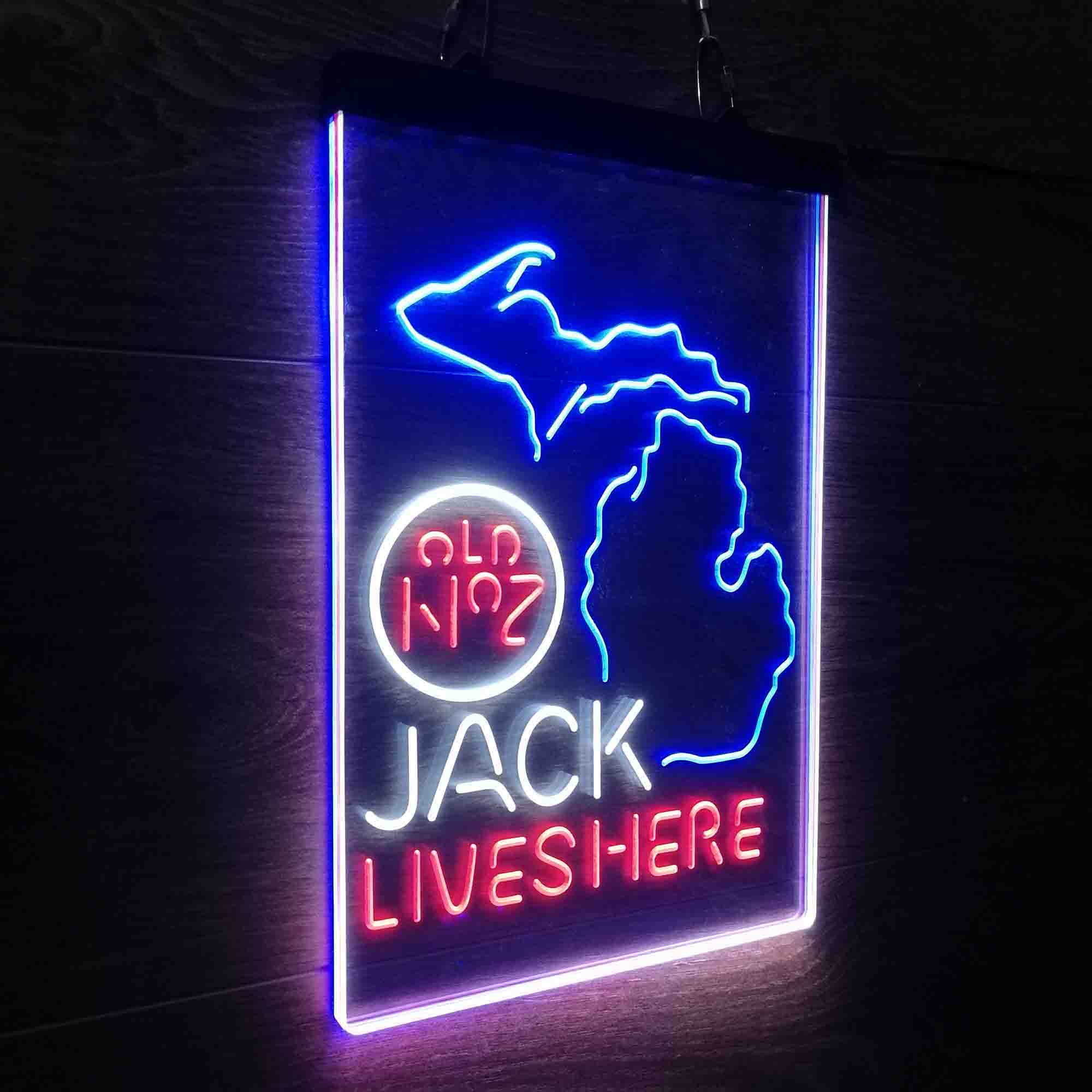 Michigan Jack Lives Here Neon 3-Color LED Sign