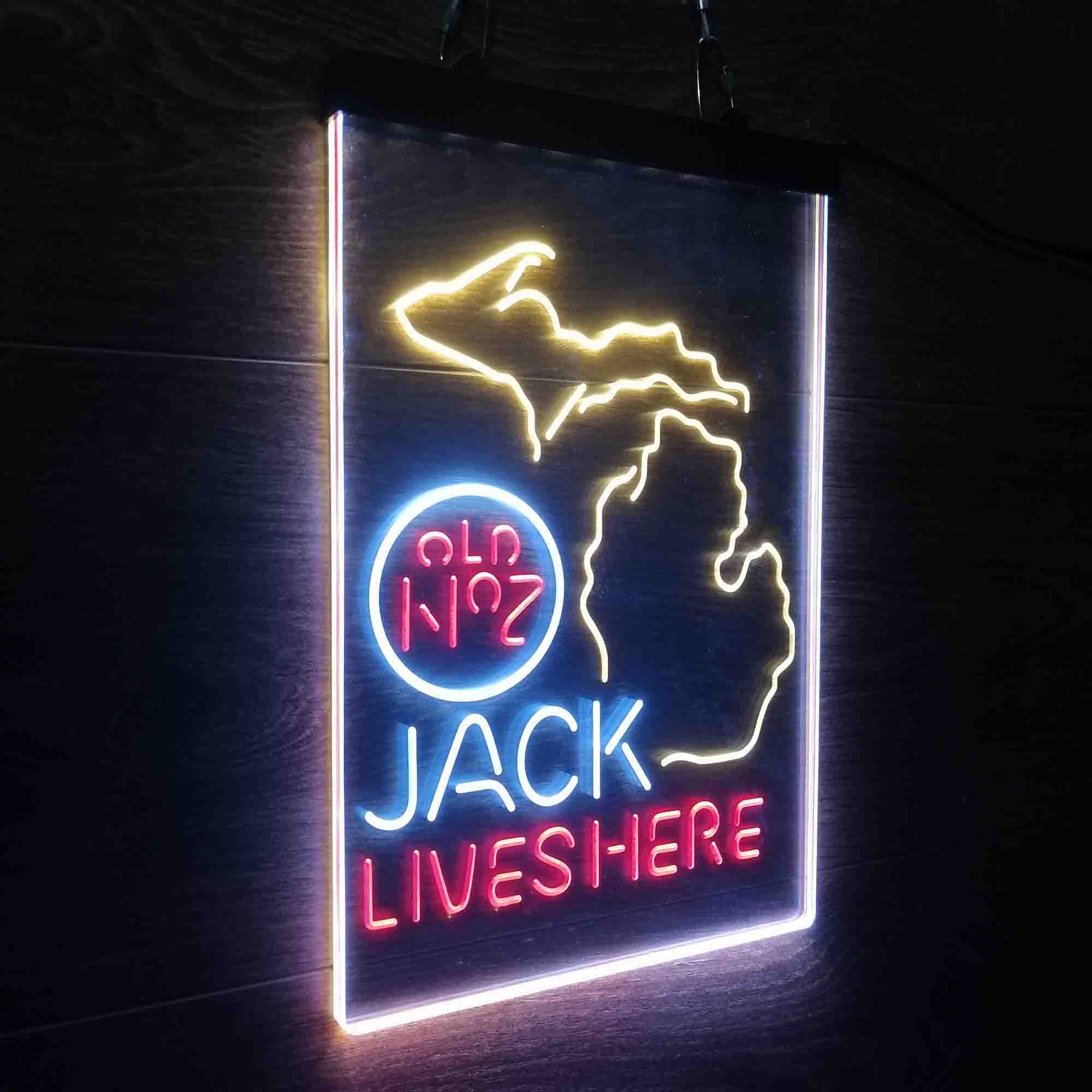 Michigan Jack Lives Here Neon 3-Color LED Sign