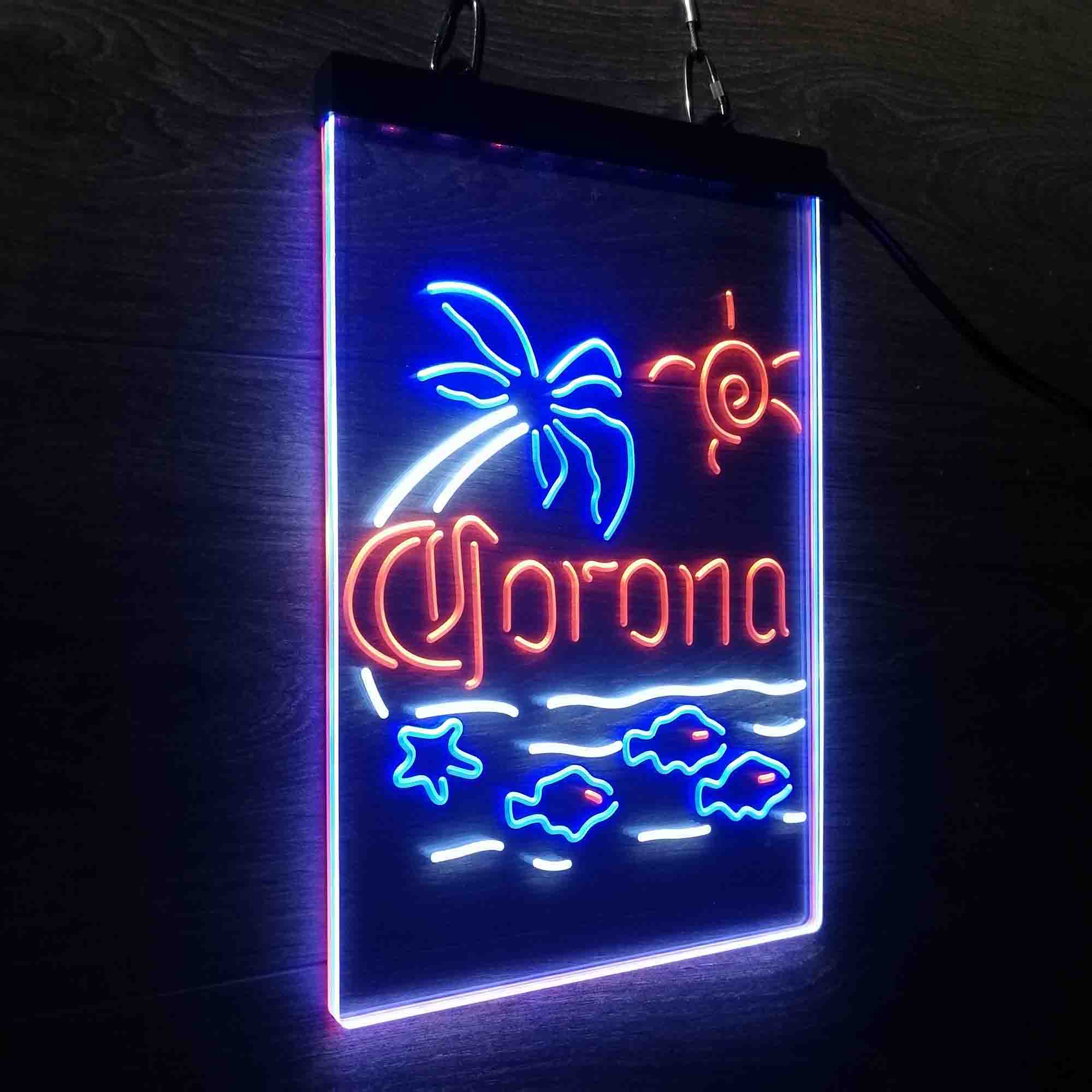 Corona Fish Sun Palm Island Neon 3-Color LED Sign