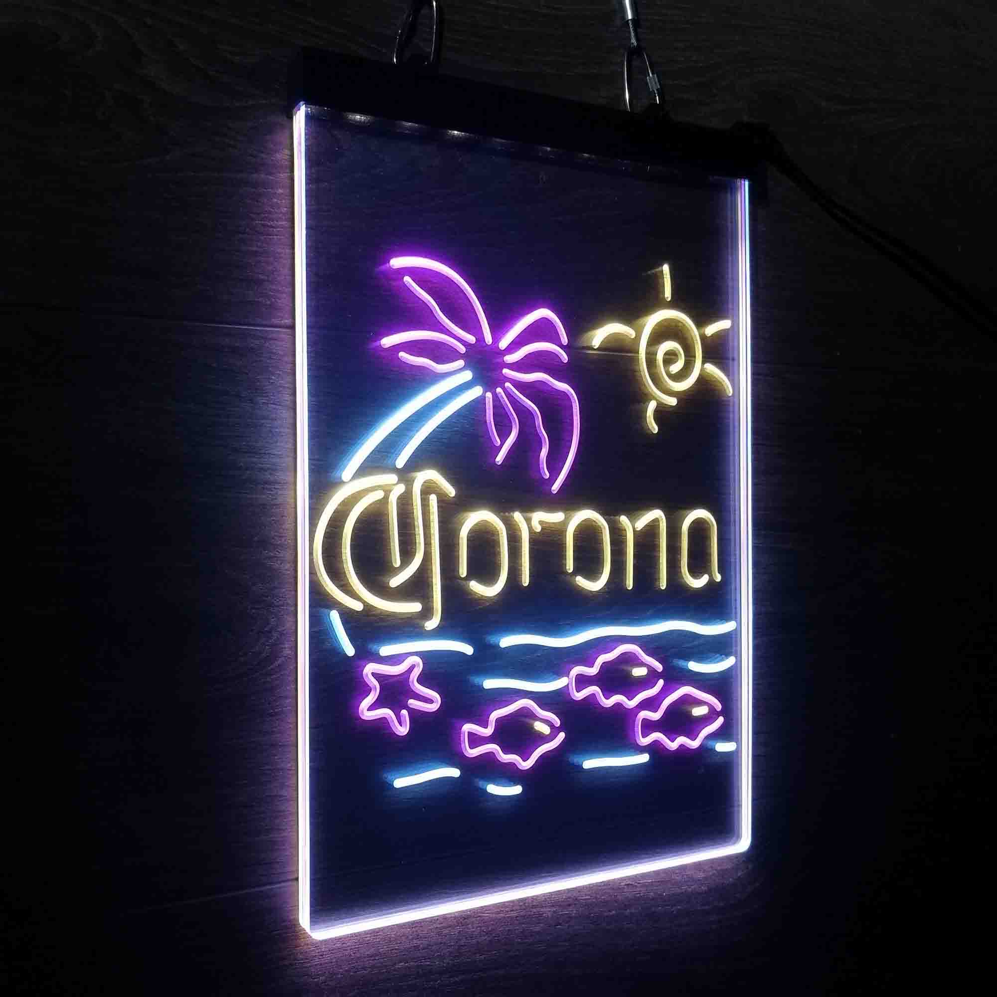 Corona Fish Sun Palm Island Neon 3-Color LED Sign