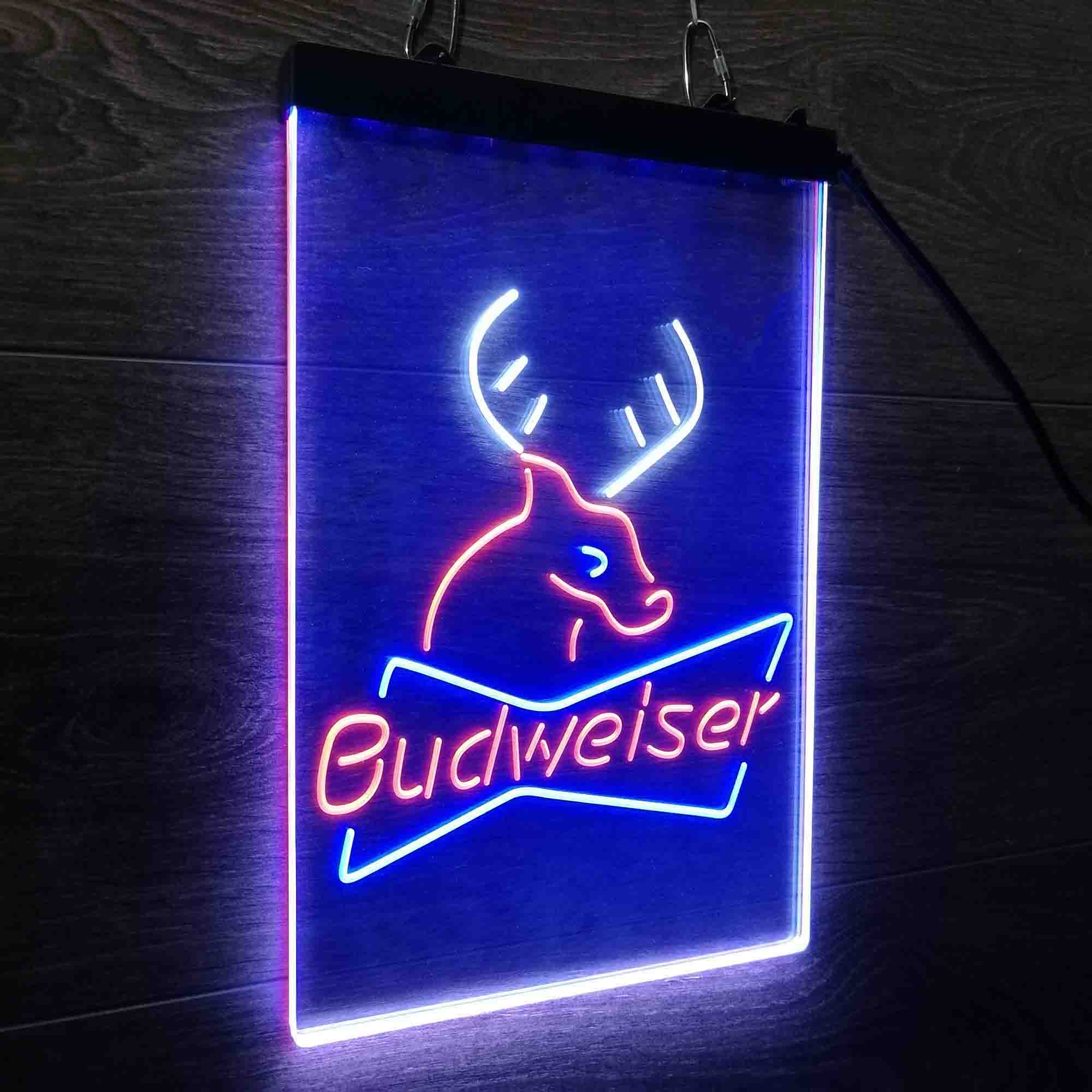 Budweiser Deer Hunting Cabin Neon 3-Color LED Sign