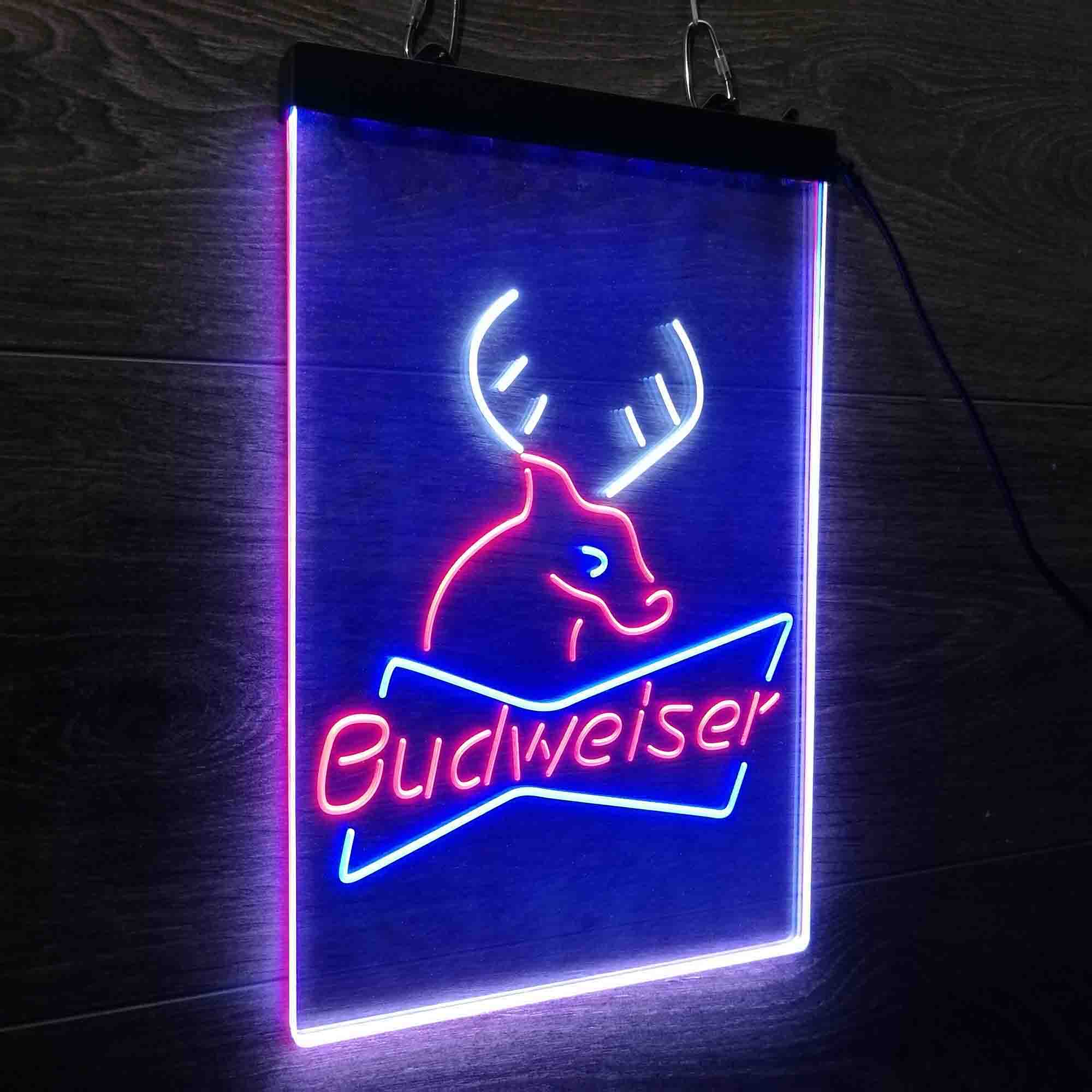 Budweiser Deer Hunting Cabin Neon 3-Color LED Sign