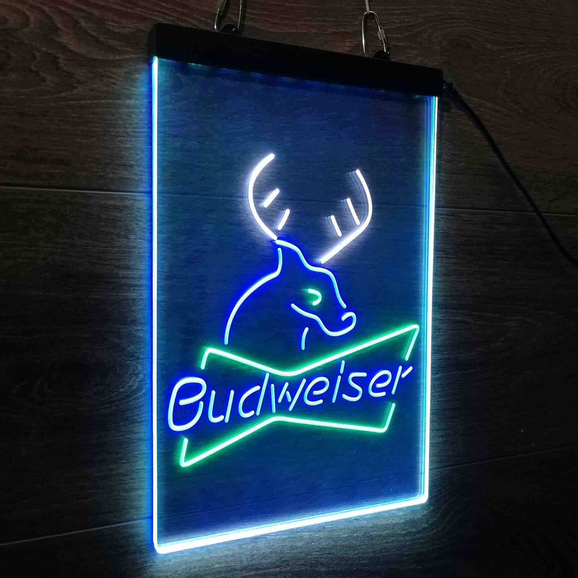 Budweiser Deer Hunting Cabin Neon 3-Color LED Sign