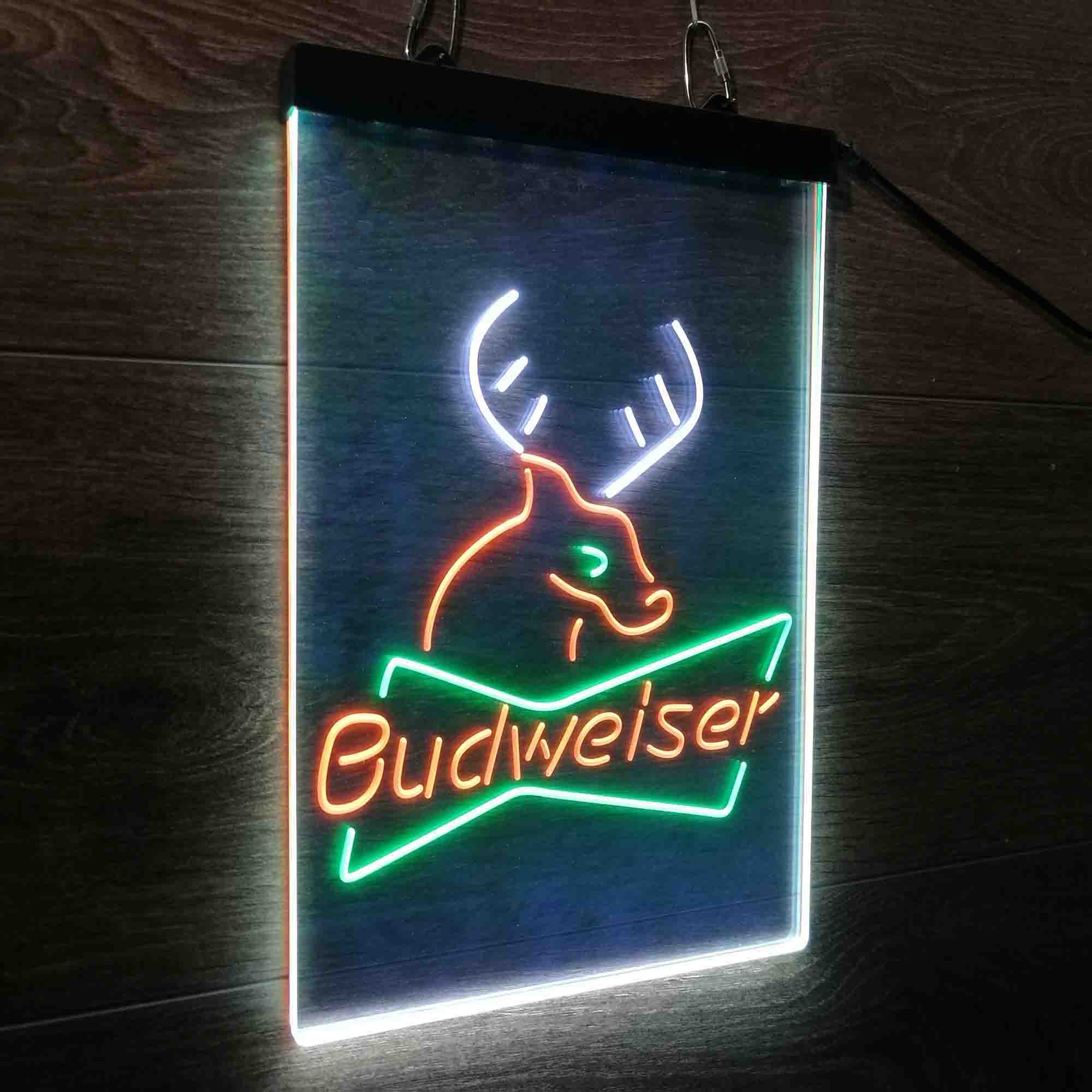 Budweiser Deer Hunting Cabin Neon 3-Color LED Sign