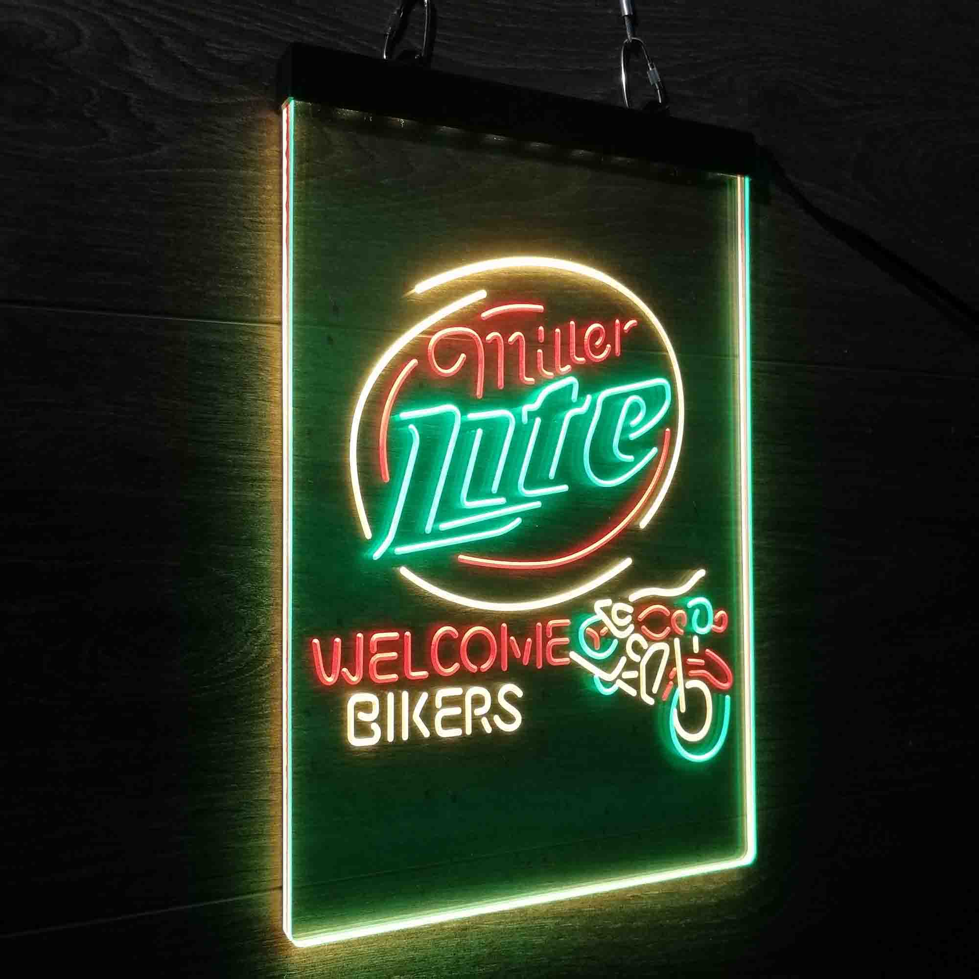 Miller Lite Motorcycle Garage Neon 3-Color LED Sign