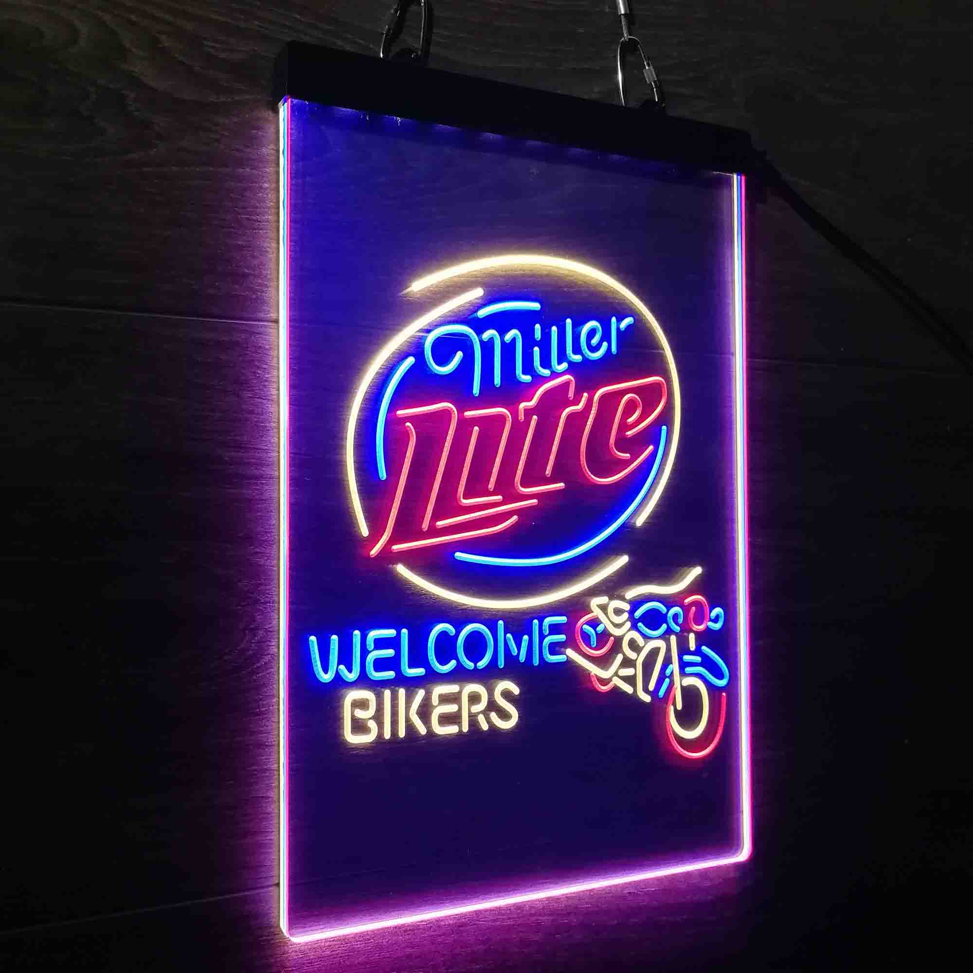 Miller Lite Motorcycle Garage Neon 3-Color LED Sign