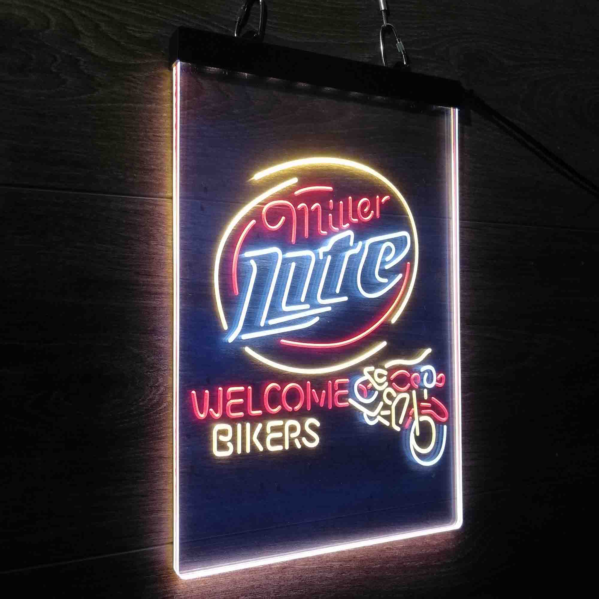 Miller Lite Motorcycle Garage Neon 3-Color LED Sign