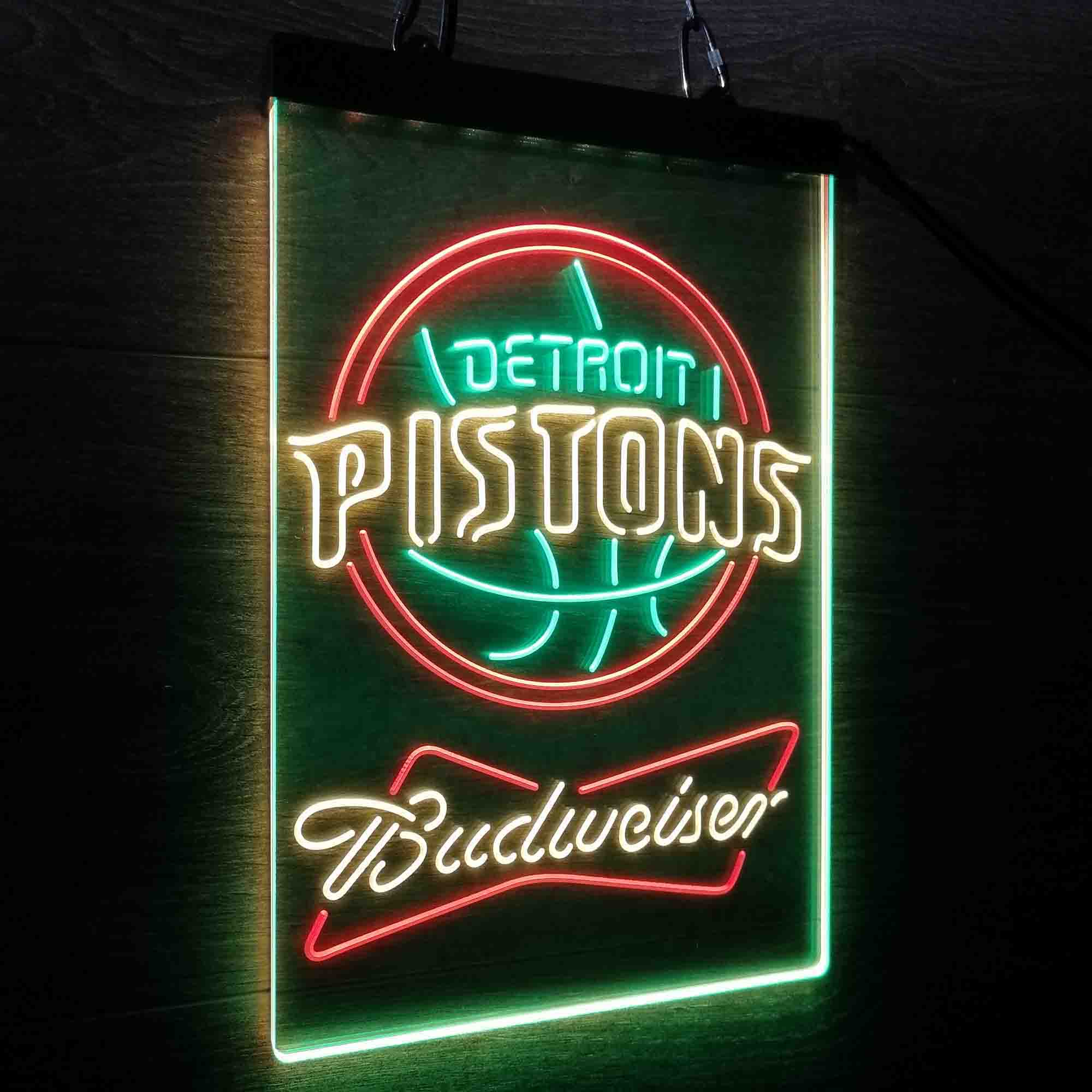 Detroit Pistons Nba Budweiser Neon 3-Color LED Sign