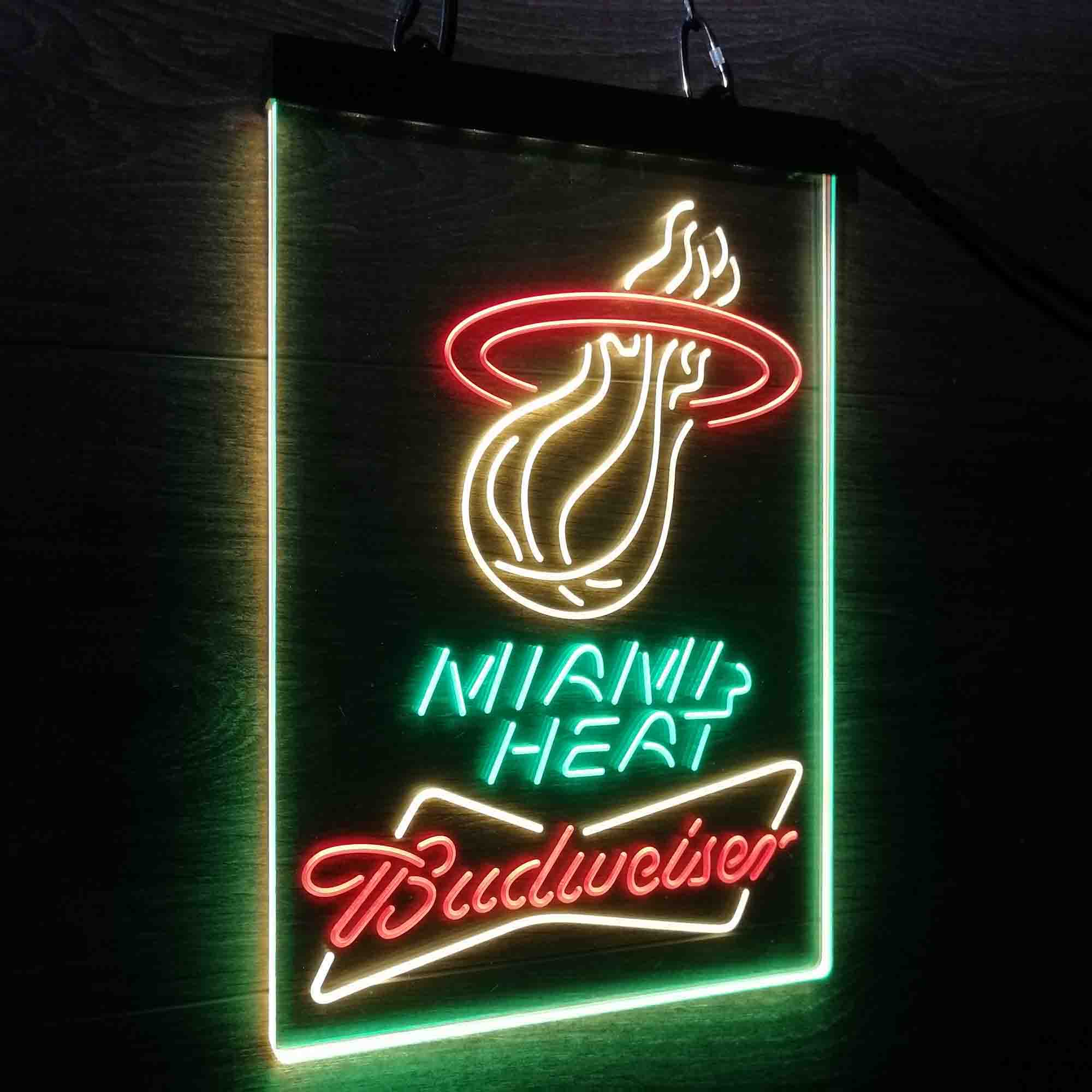 Miami Heat Nba Budweiser Neon 3-Color LED Sign