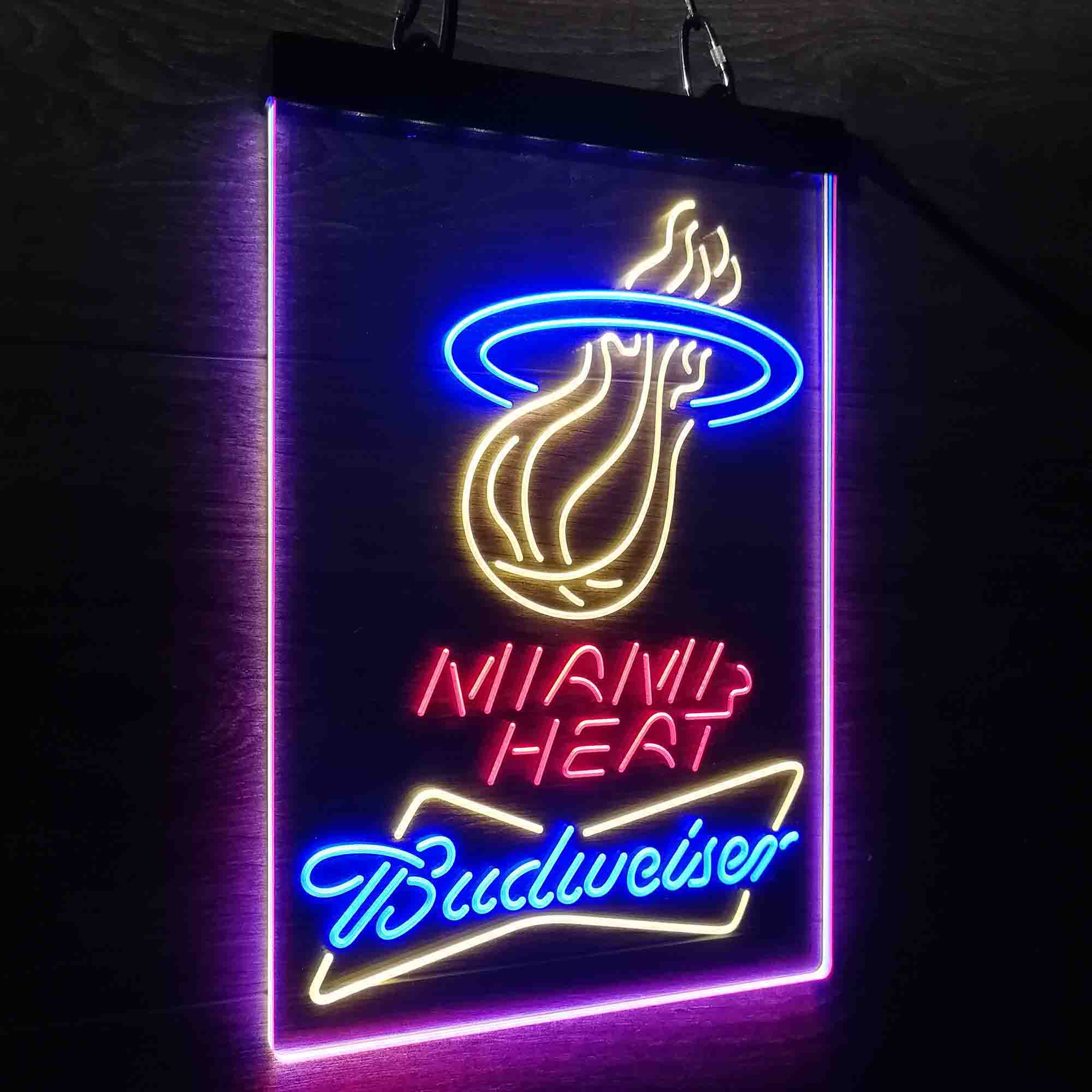 Miami Heat Nba Budweiser Neon 3-Color LED Sign