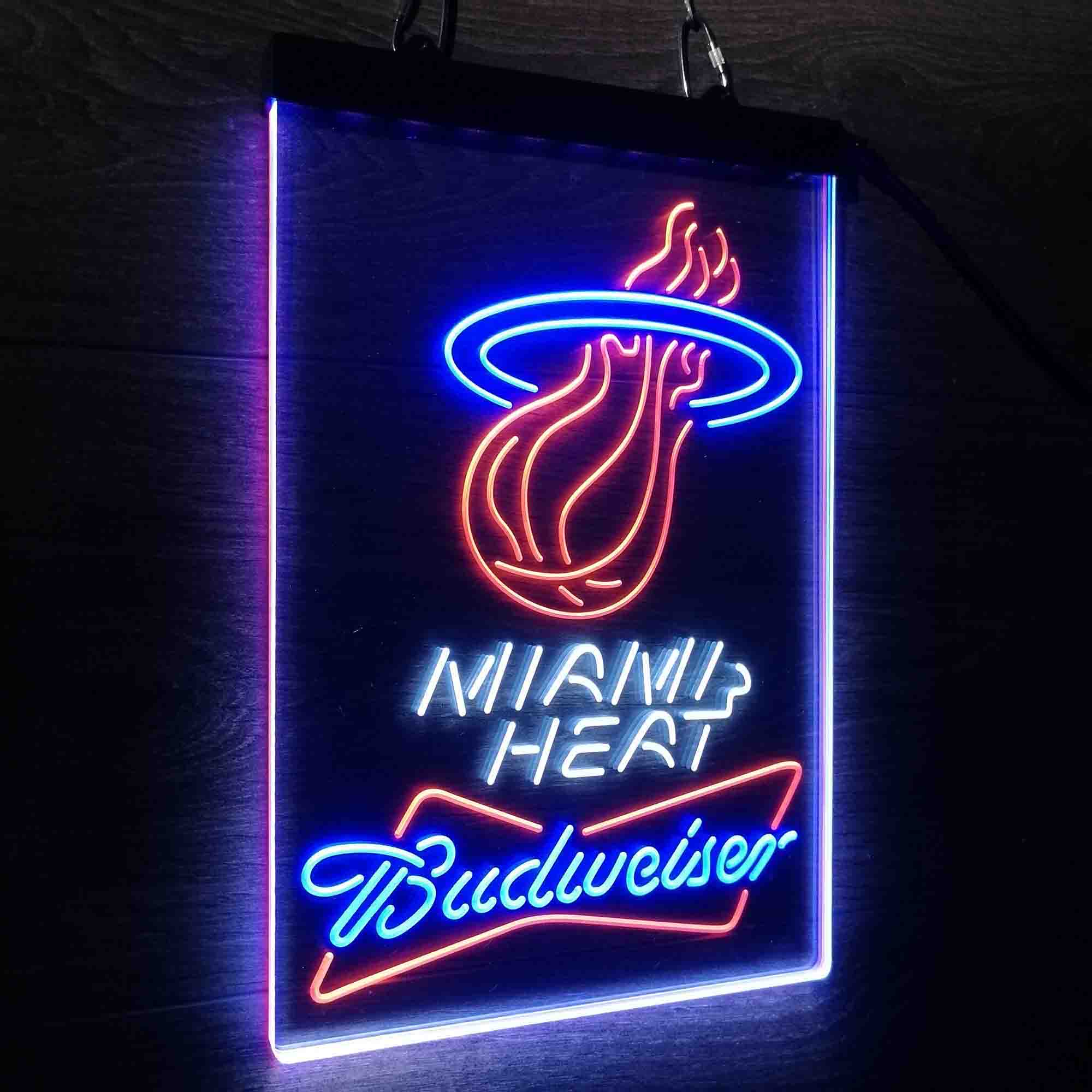 Miami Heat Nba Budweiser Neon 3-Color LED Sign